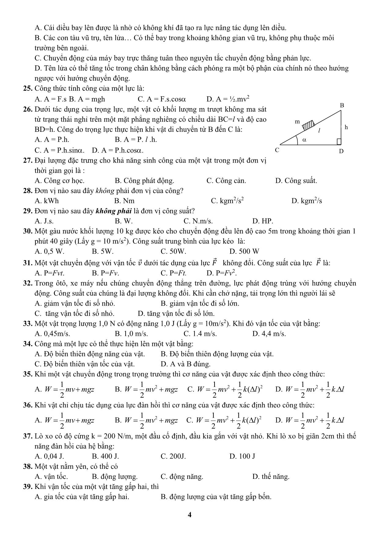 Đề cương ôn tập học kỳ II môn Vật lý Lớp 10 - Năm học 2019-2020 - Trường THPT Yên Hòa trang 4