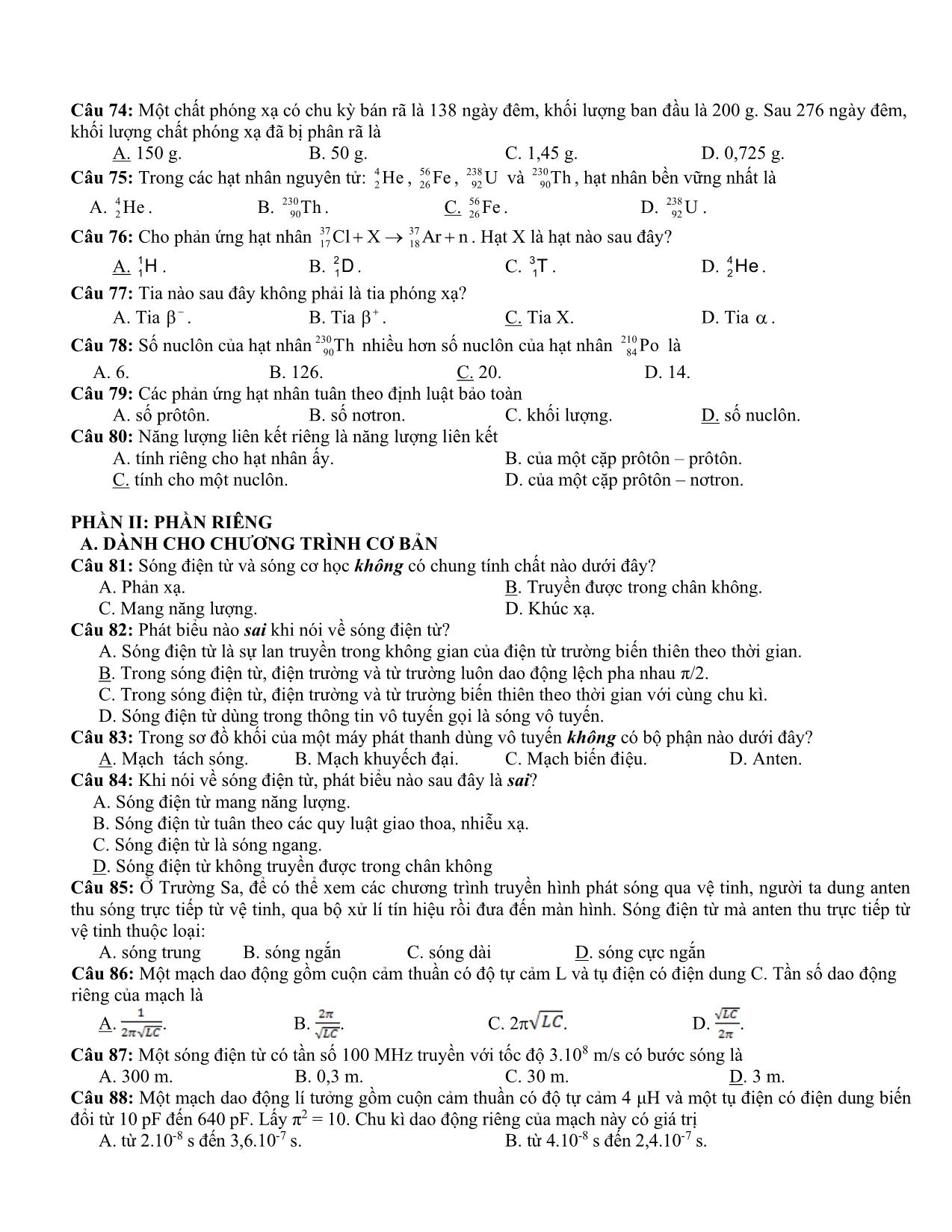 Đề cương ôn thi học kỳ II môn Vật lý Lớp 12 - Năm học 2019-2020 trang 7