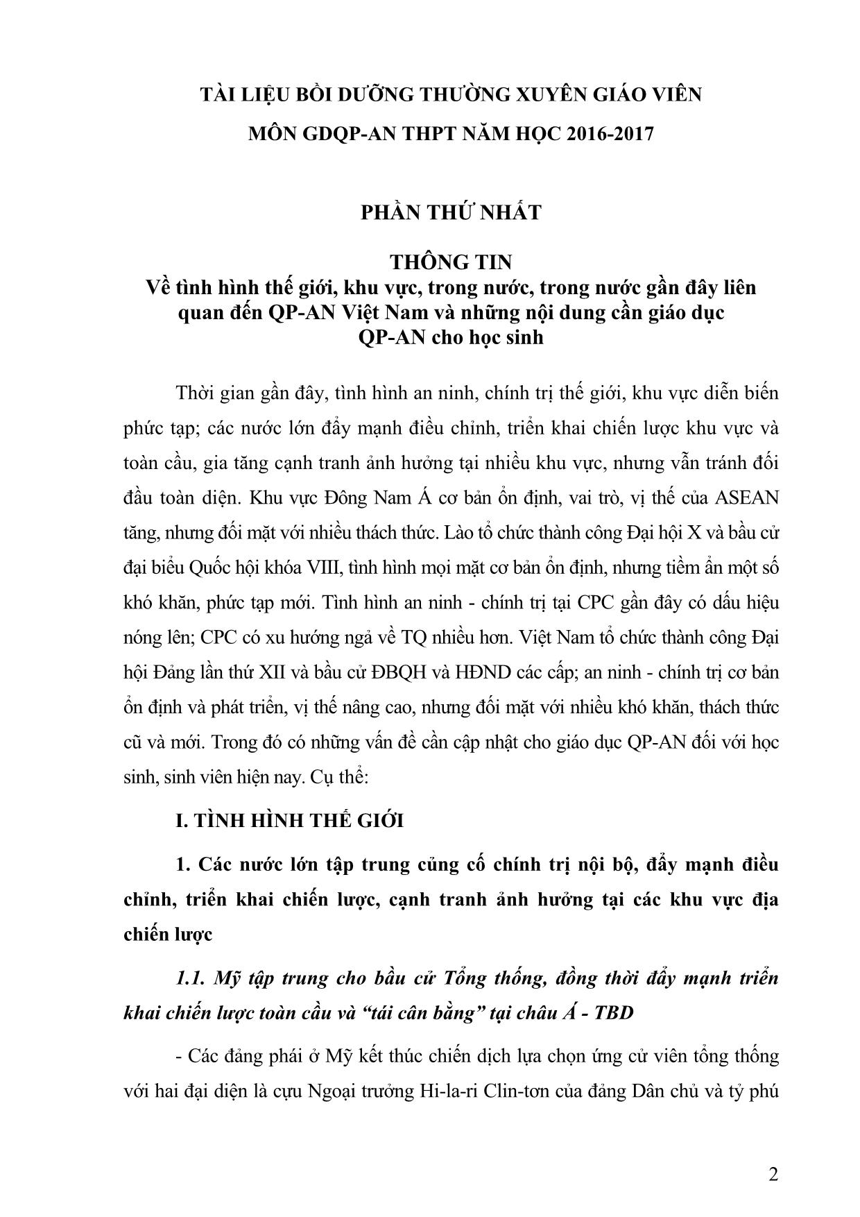 Tài liệu Bồi dưỡng thường xuyên năm học 2016-2017 - Nội dung 2: Dành cho giáo viên Giáo dục Quốc phòng & An ninh cấp THPT trang 2