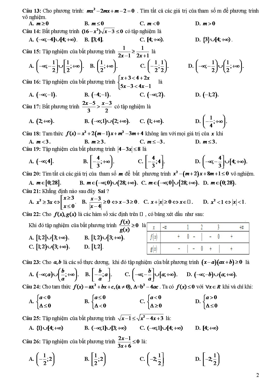 Đề cương ôn tập học kỳ II môn Toán Lớp 10 - Năm học 2019-2020 - Trường THPT Hai Bà Trưng trang 2