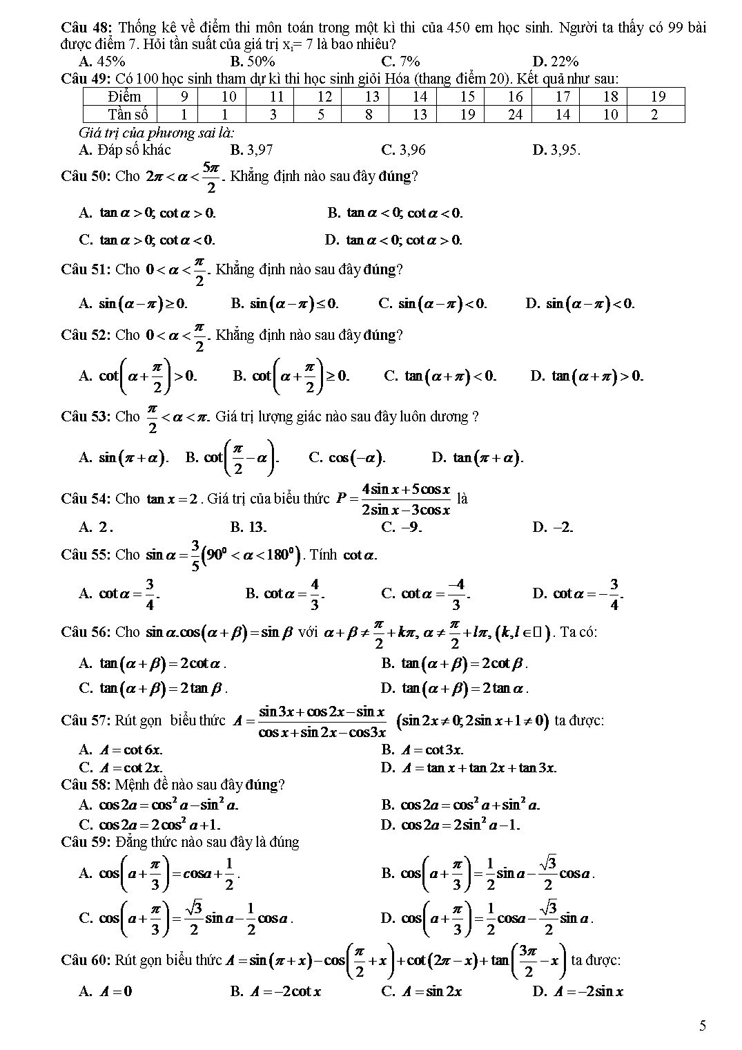 Đề cương ôn tập học kỳ II môn Toán Lớp 10 - Năm học 2019-2020 - Trường THPT Hai Bà Trưng trang 5