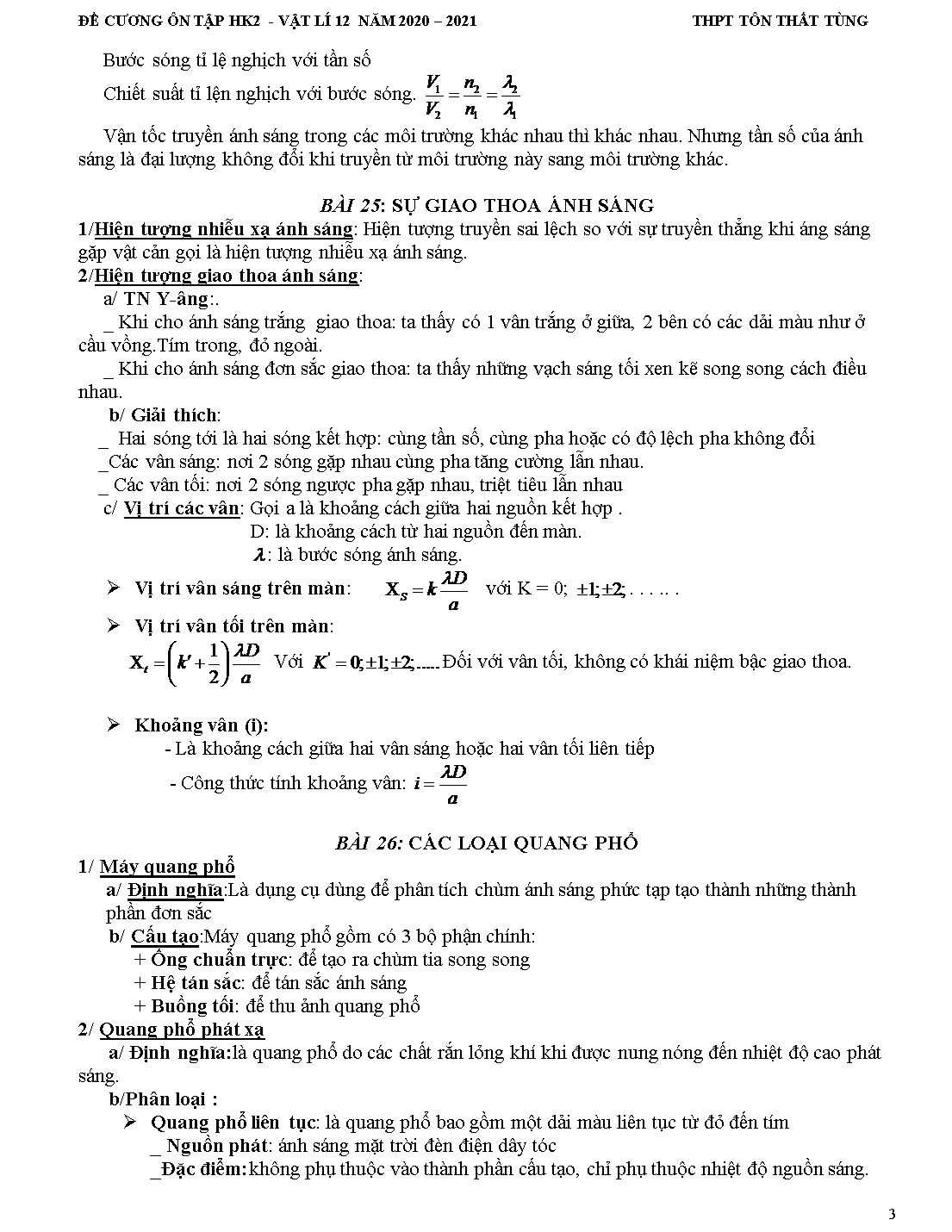 Hướng dẫn ôn tập học kỳ II môn Vật lý Lớp 12 - Năm học 2020-2021 - Trường THPT Tôn Thất Tùng trang 3