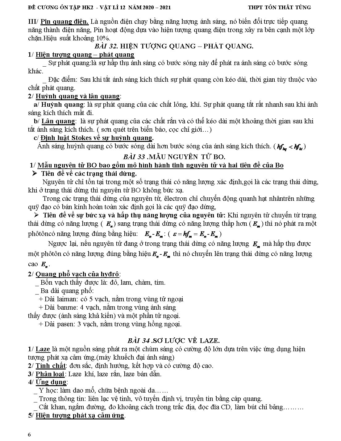 Hướng dẫn ôn tập học kỳ II môn Vật lý Lớp 12 - Năm học 2020-2021 - Trường THPT Tôn Thất Tùng trang 6