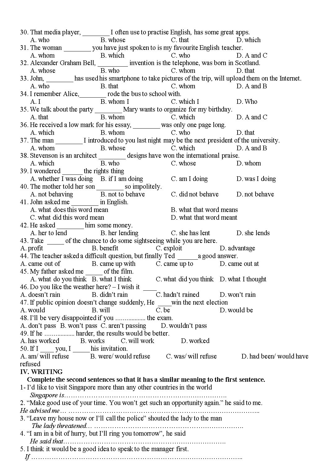 Đề cương ôn tập học kỳ 2 môn Tiếng Anh Lớp 10 - Năm học 2019-2020 trang 5