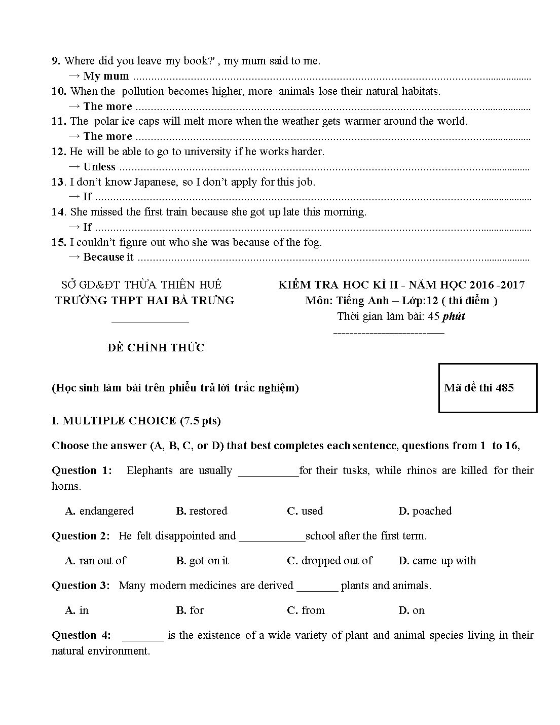 Đề cương học kỳ II môn Tiếng Anh Lớp 12 - Năm học 2020-2021 - Trường THPT Hai Bà Trưng trang 6