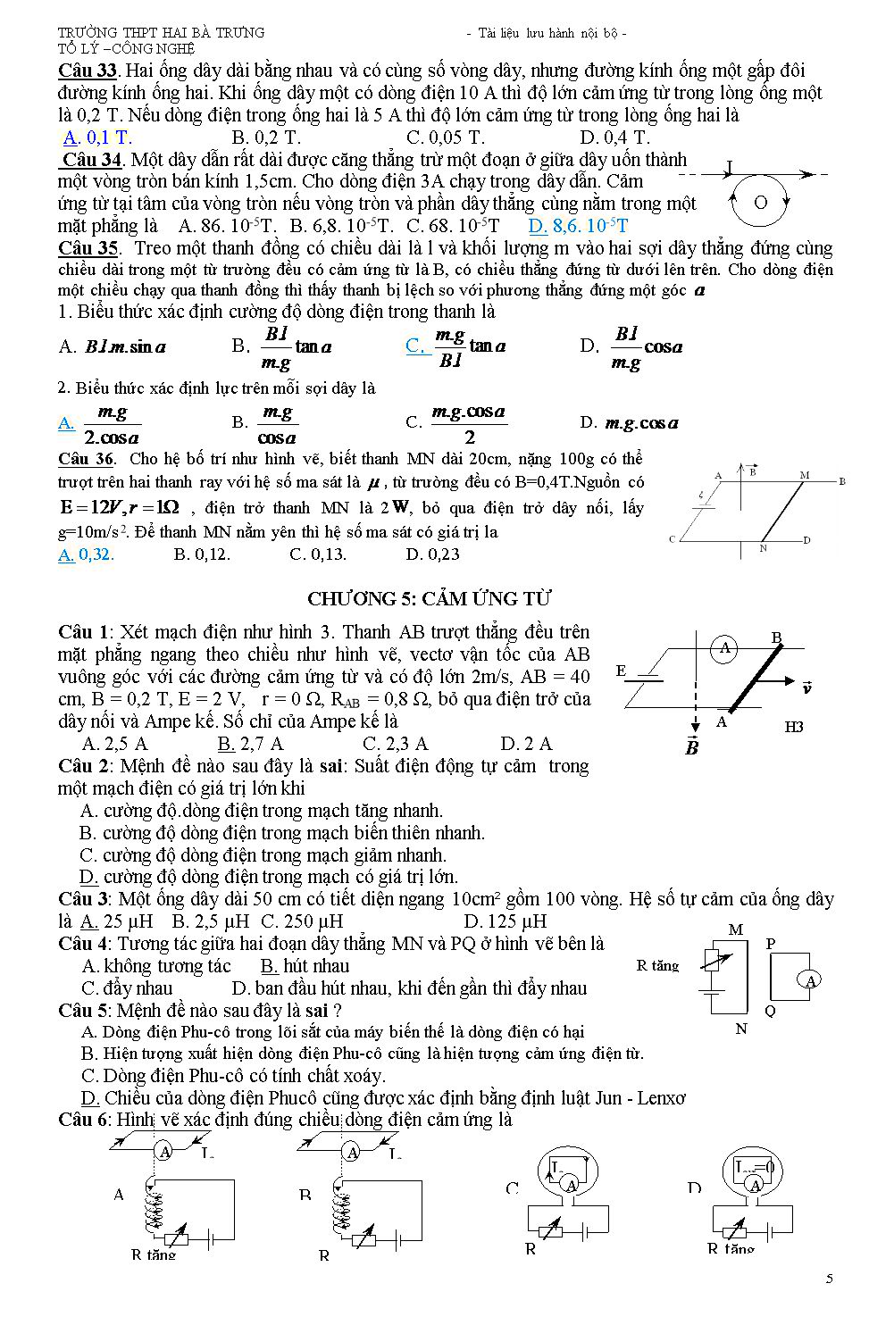 Đề cương ôn tập kiểm tra học kỳ II môn Vật lý Lớp 11 - Trường THPT Hai Bà Trưng trang 4