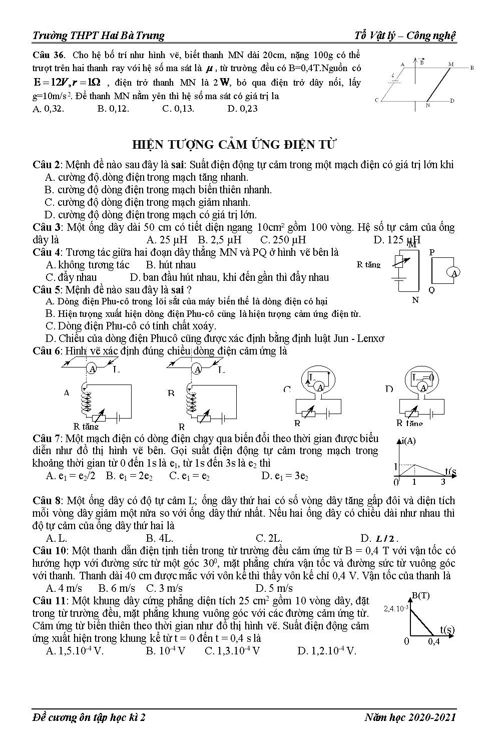 Đề cương ôn tập học kỳ II môn Vật lý Lớp 11 - Năm học 2020-2021 - Trường THPT Hai Bà Trưng trang 5