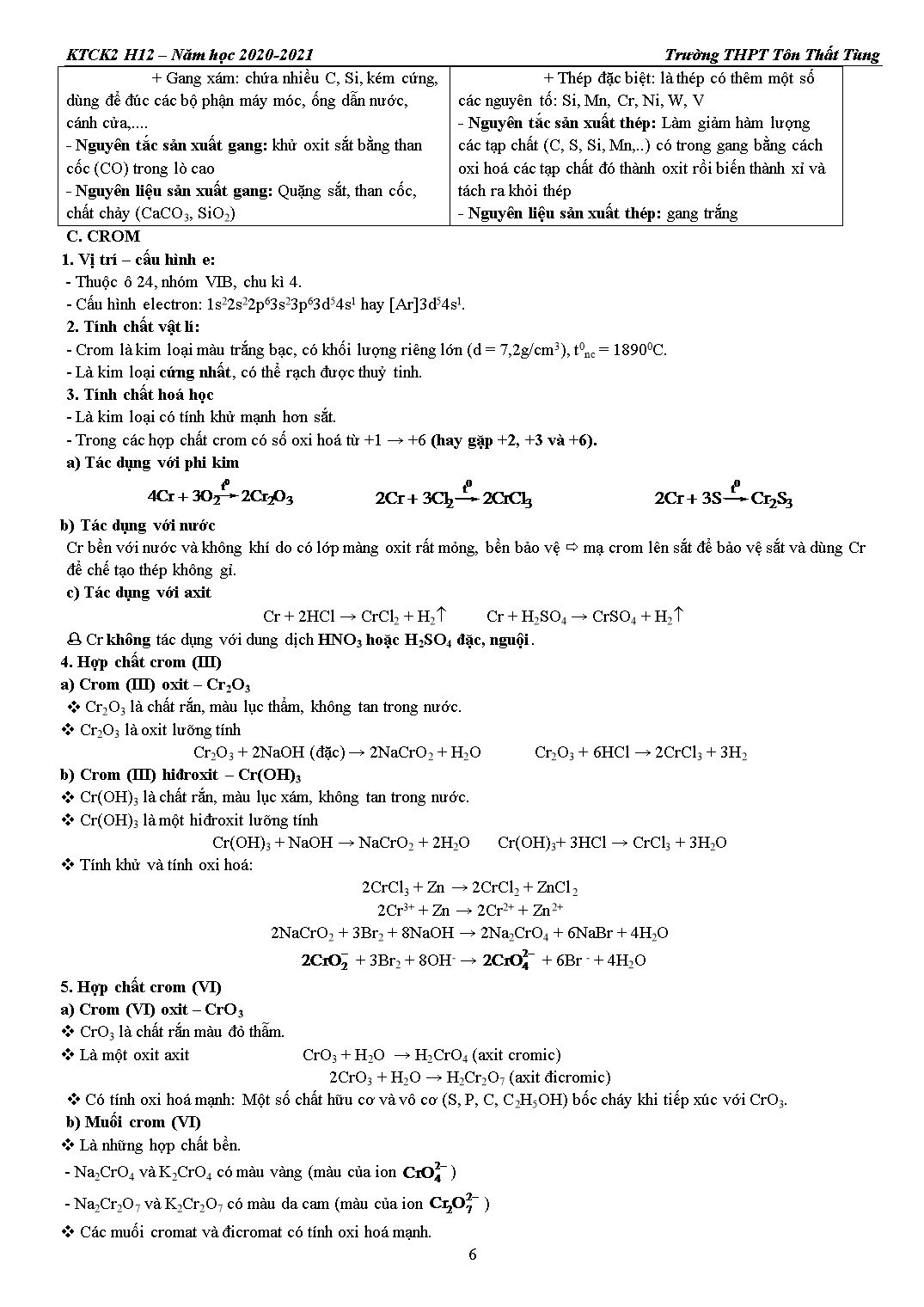 Hướng dẫn ôn tập kiểm tra cuối kỳ 2 môn Hóa học 12 - Năm học 2020-2021 - Trường THPT Tôn Thất Tùng trang 6