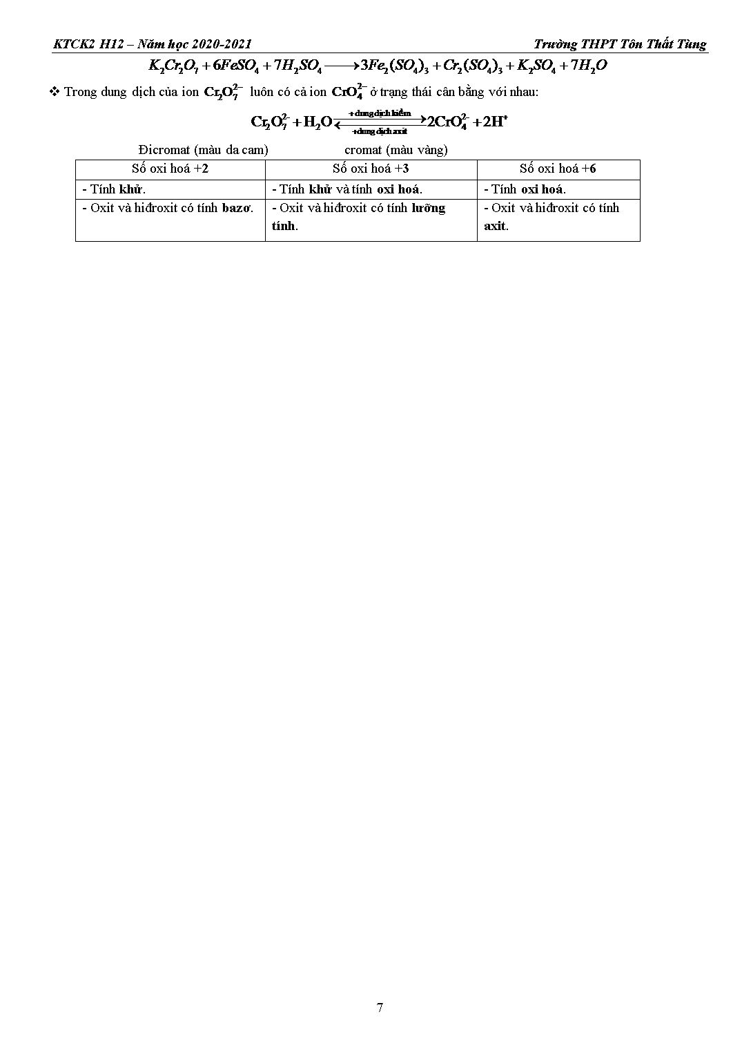 Hướng dẫn ôn tập kiểm tra cuối kỳ 2 môn Hóa học 12 - Năm học 2020-2021 - Trường THPT Tôn Thất Tùng trang 7