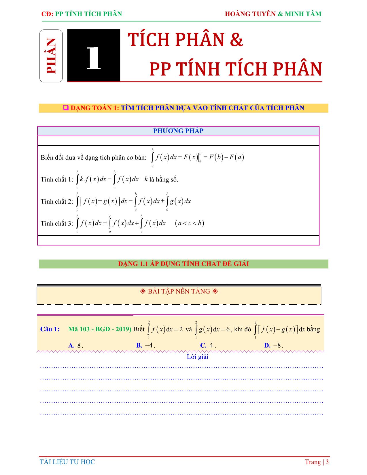 7 Dạng toán tích phân môn Toán Khối 12 trang 3