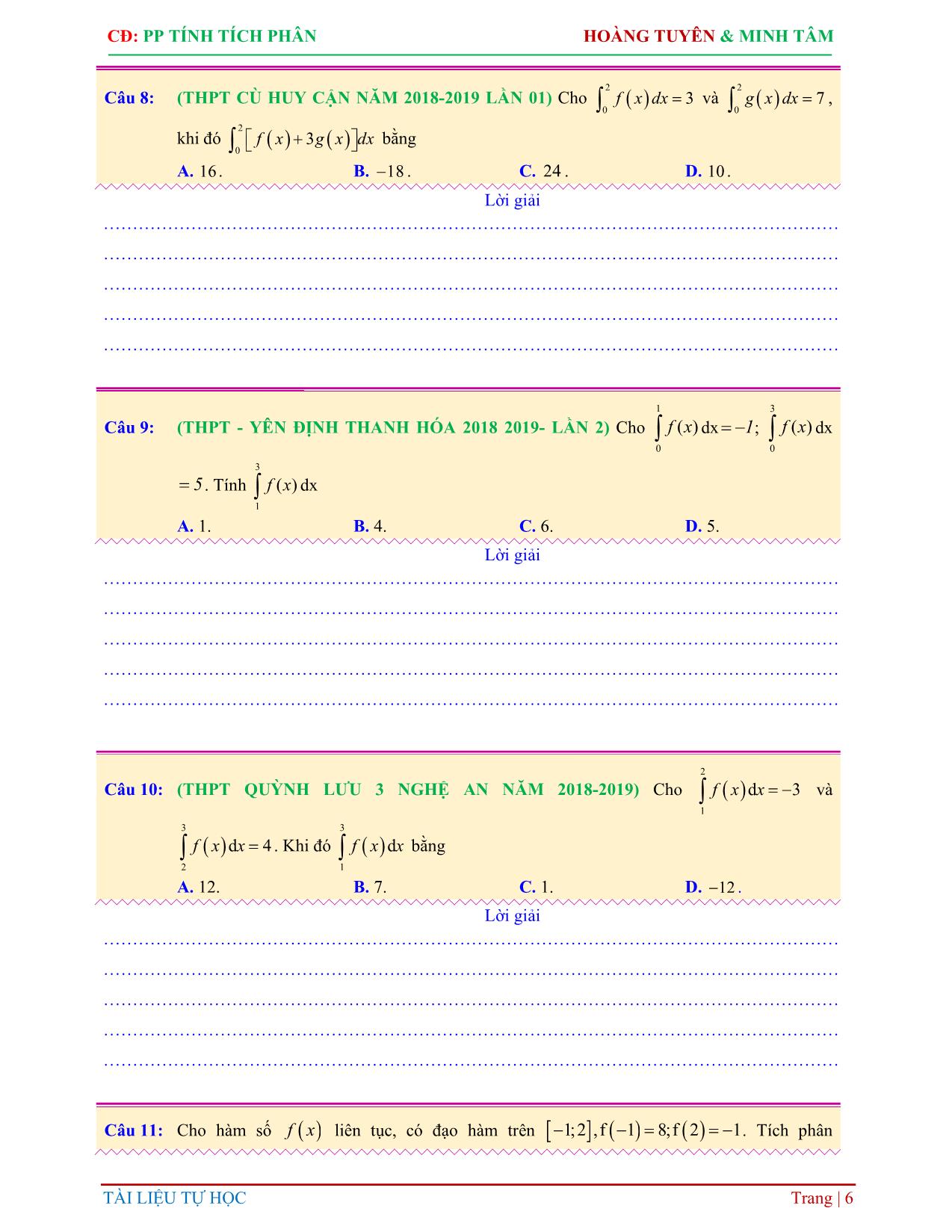 7 Dạng toán tích phân môn Toán Khối 12 trang 6