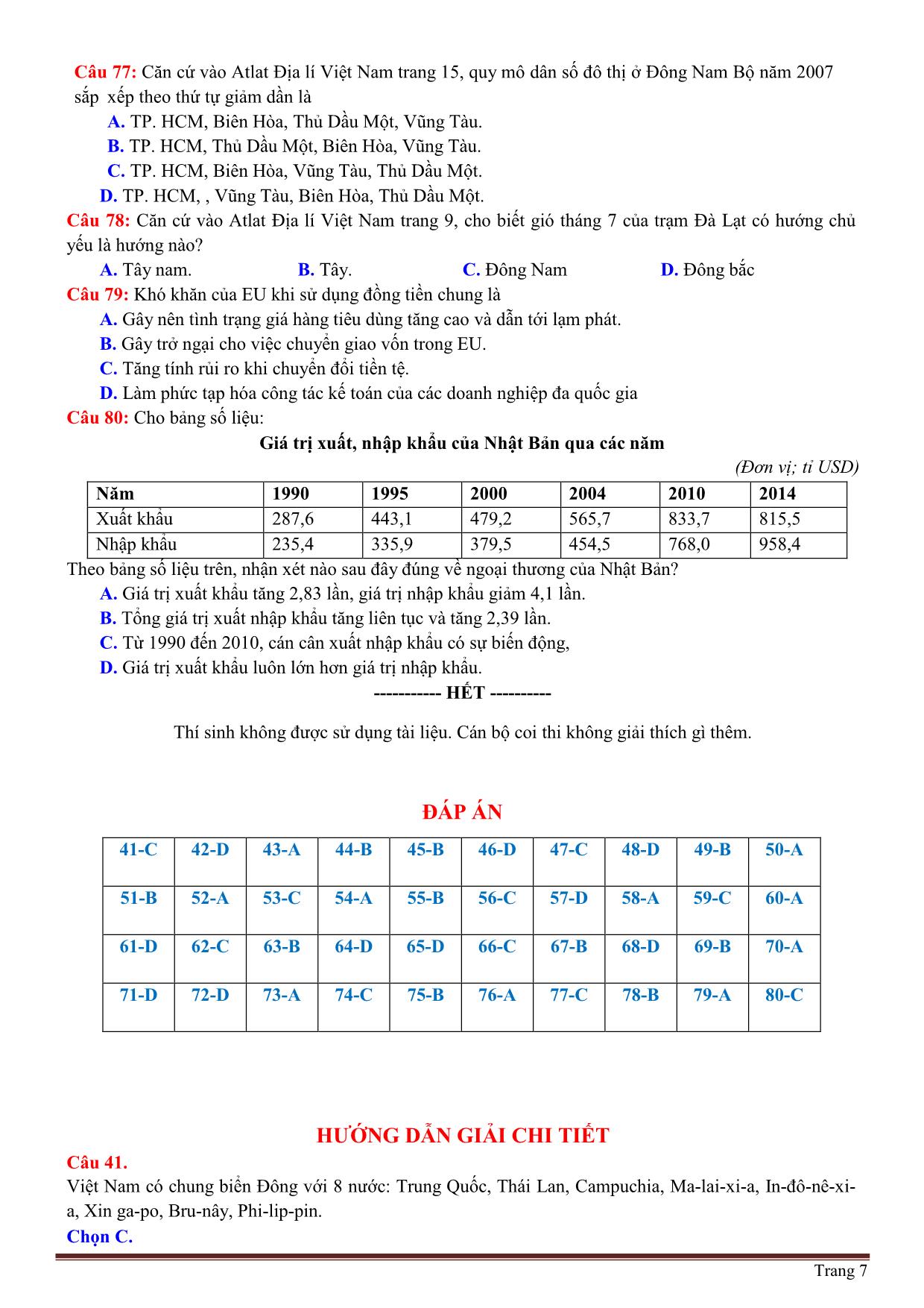 15 Đề thi THPT Quốc gia môn Địa lý năm 2019 (Có đáp án và giải chi tiết) trang 7