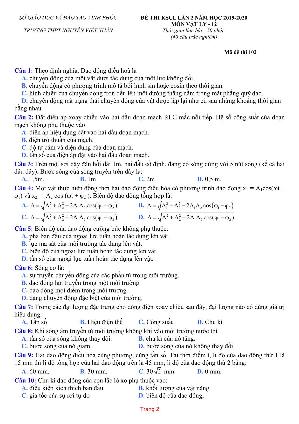 19 Đề thi thử THPT Quốc gia môn Vật lý năm 2020 trang 3
