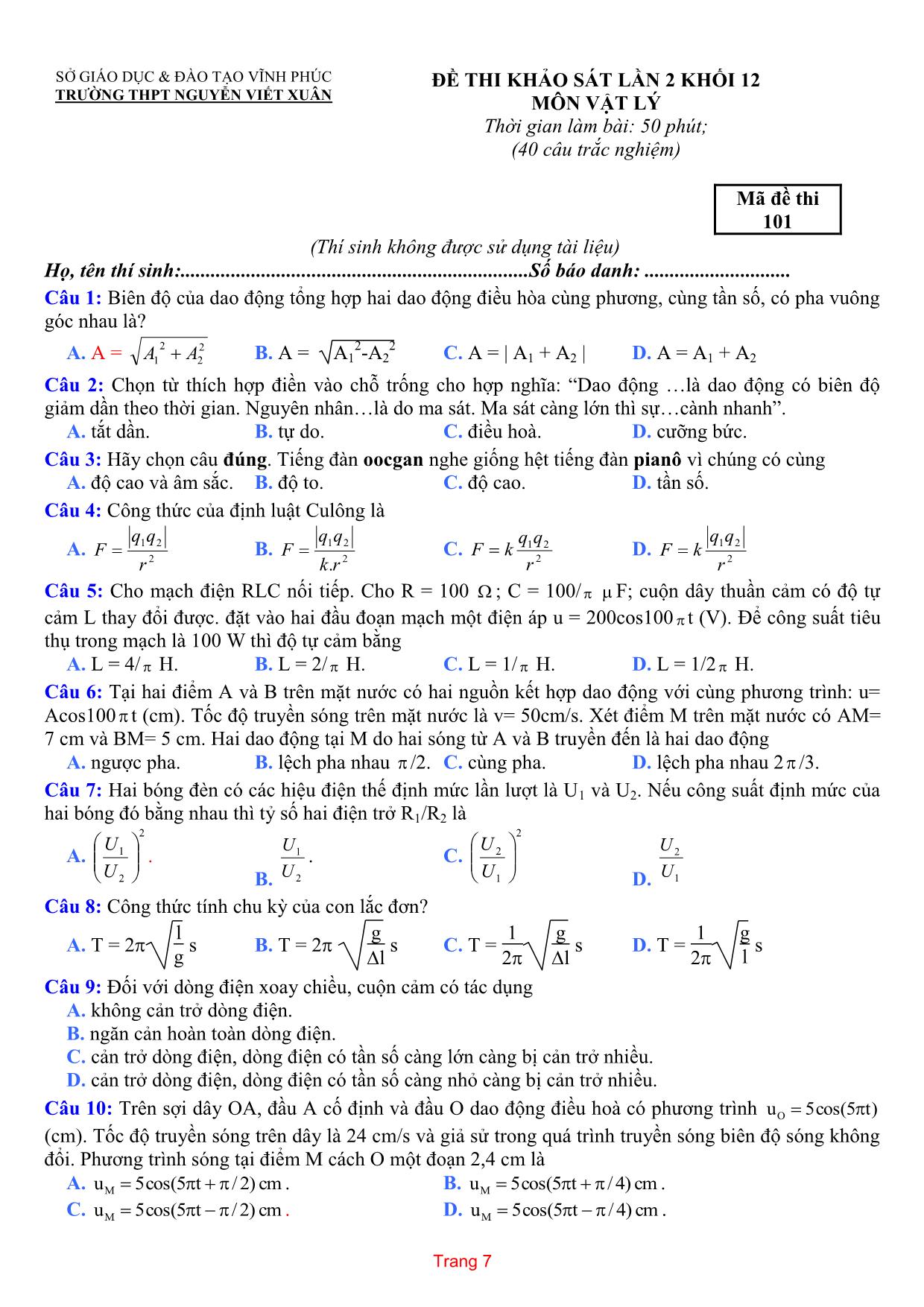 19 Đề thi thử THPT Quốc gia môn Vật lý năm 2020 trang 8