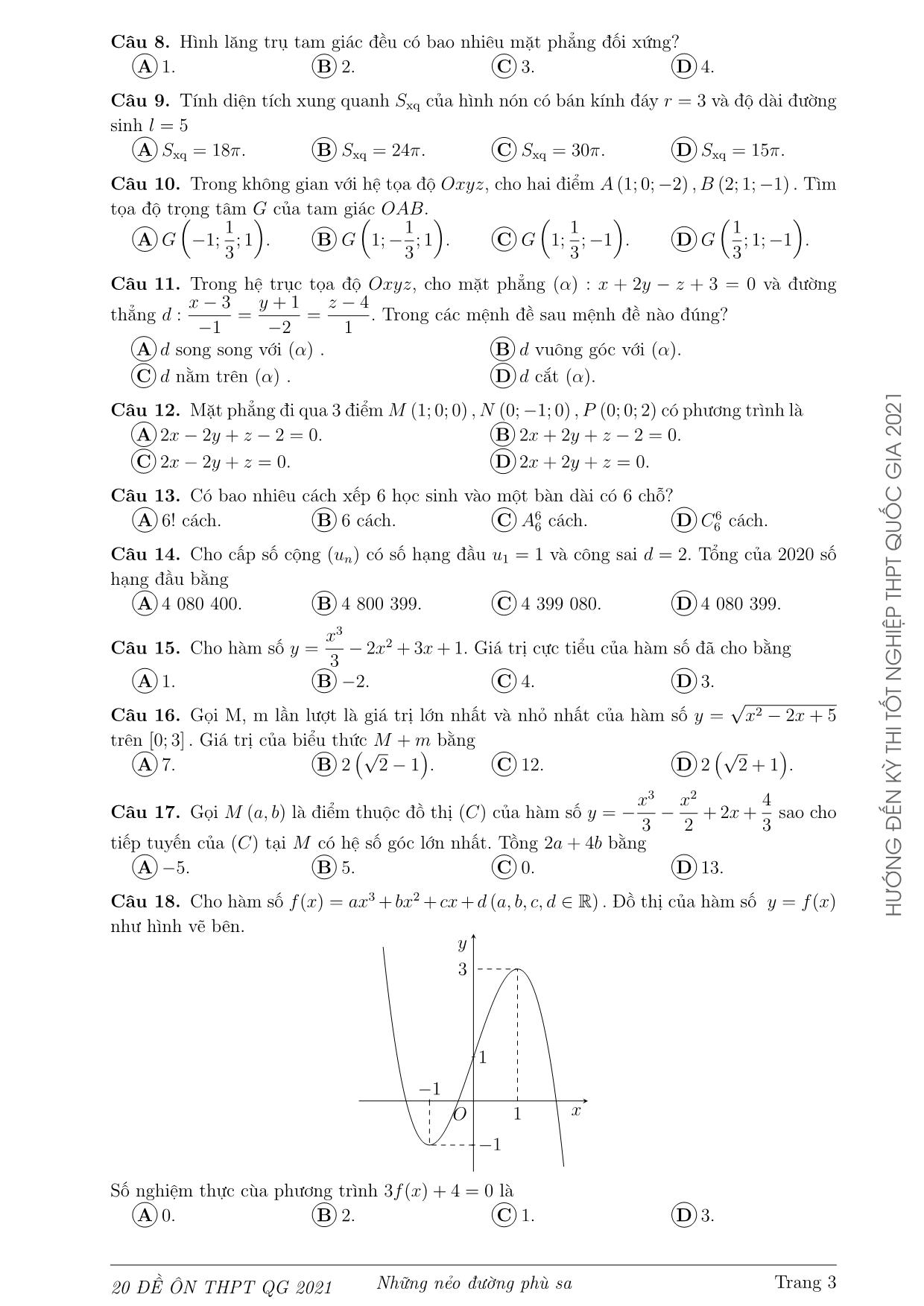 Bộ đề ôn thi Tốt nghiệp Trung học Phổ thông Quốc gia môn Toán năm 2021 trang 3