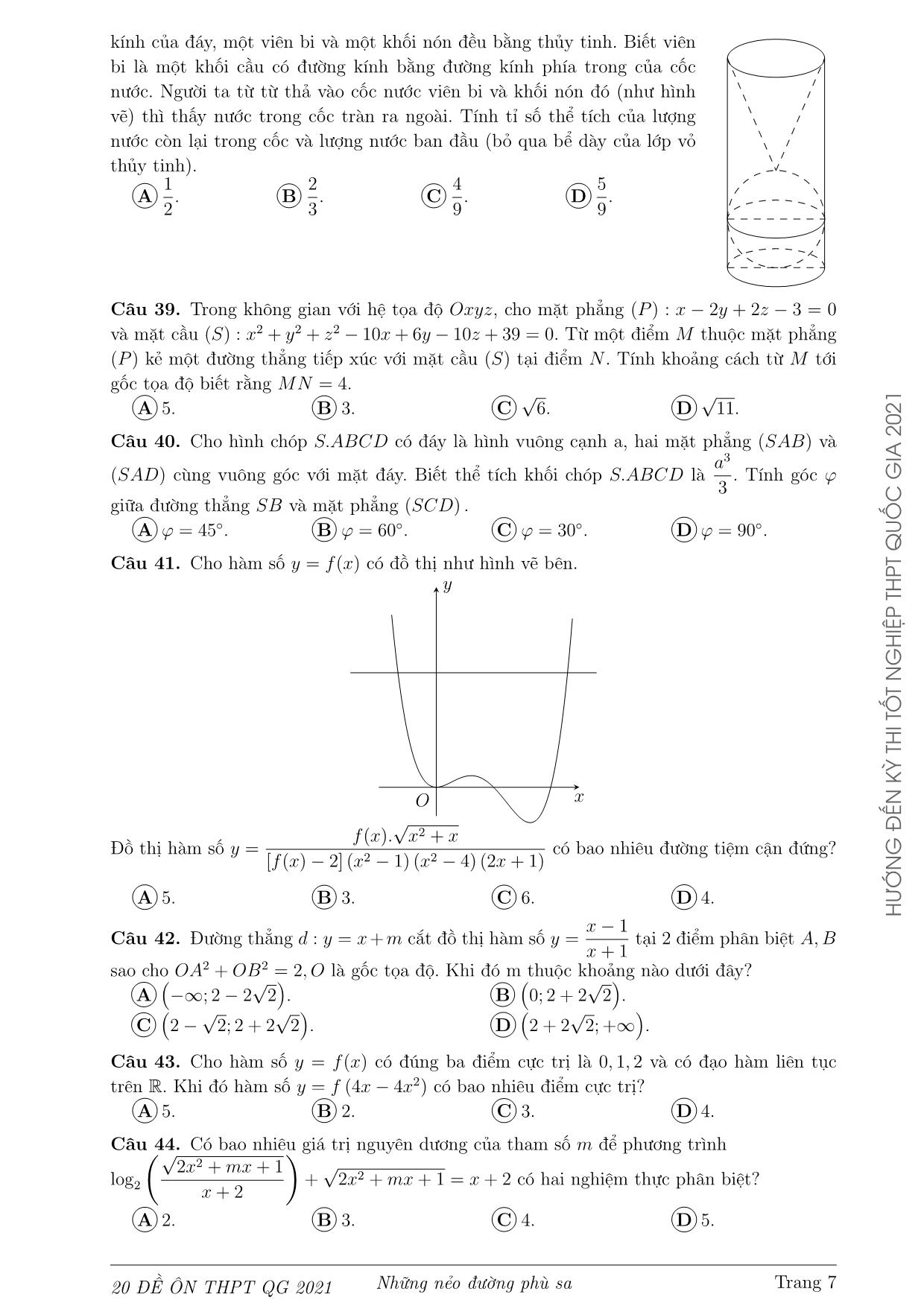 Bộ đề ôn thi Tốt nghiệp Trung học Phổ thông Quốc gia môn Toán năm 2021 trang 7