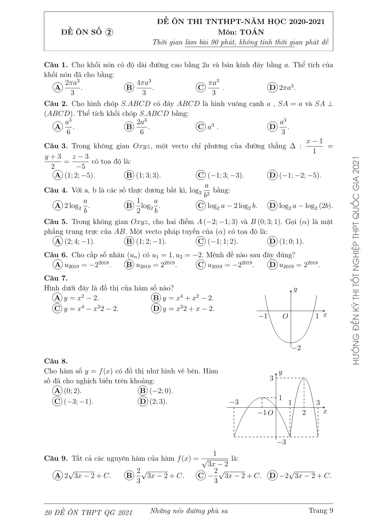 Bộ đề ôn thi Tốt nghiệp Trung học Phổ thông Quốc gia môn Toán năm 2021 trang 9