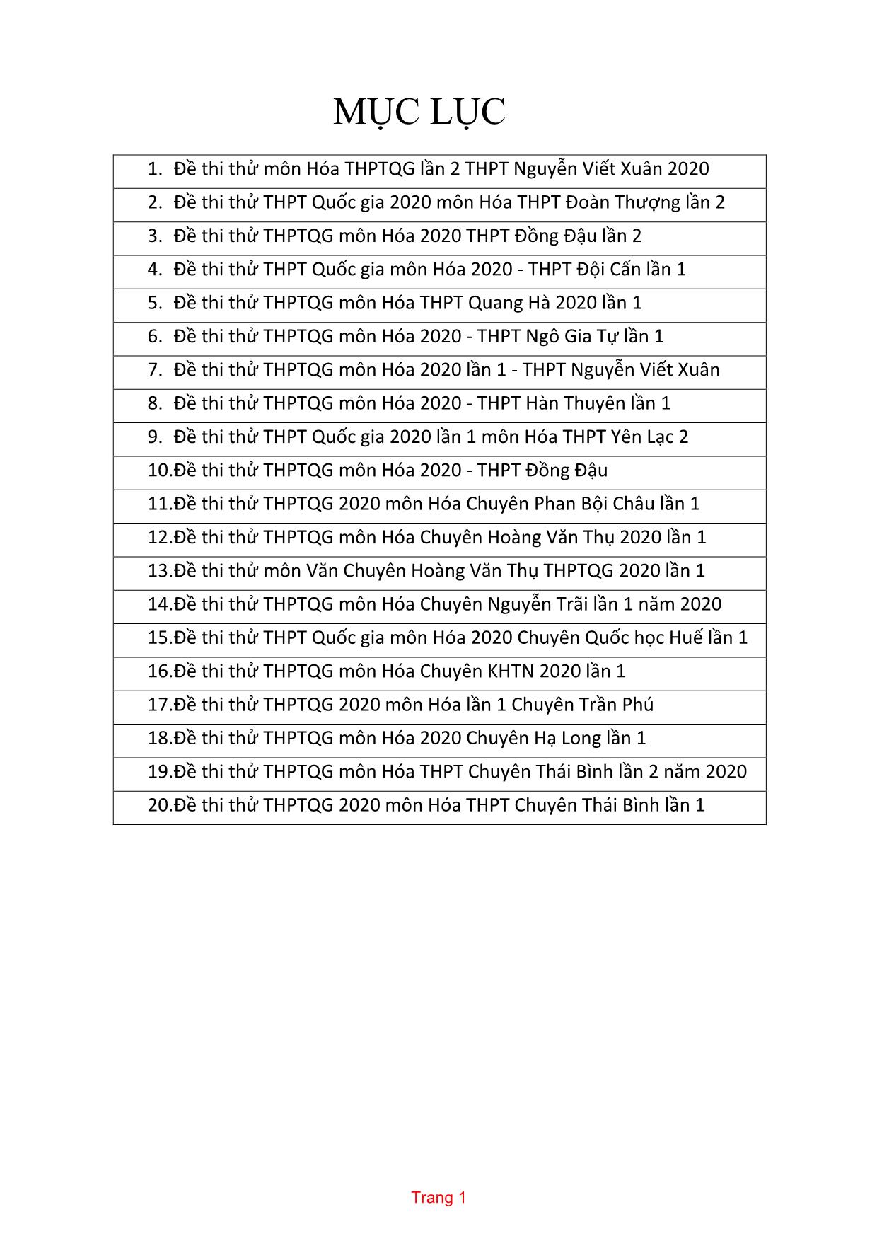 20 Đề thi thử THPT Quốc gia môn Hóa học năm 2020 trang 2