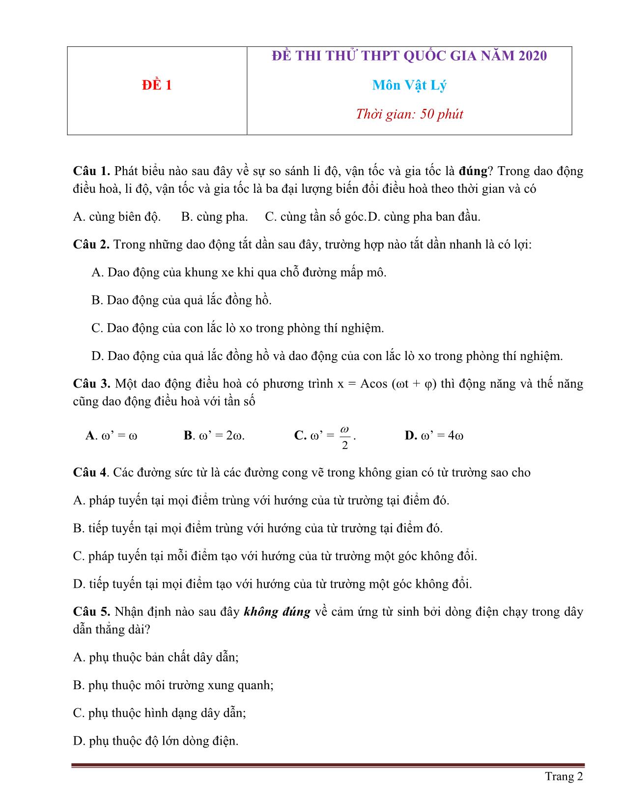 30 Đề thi thử THPT Quốc gia môn Vật lý trang 2