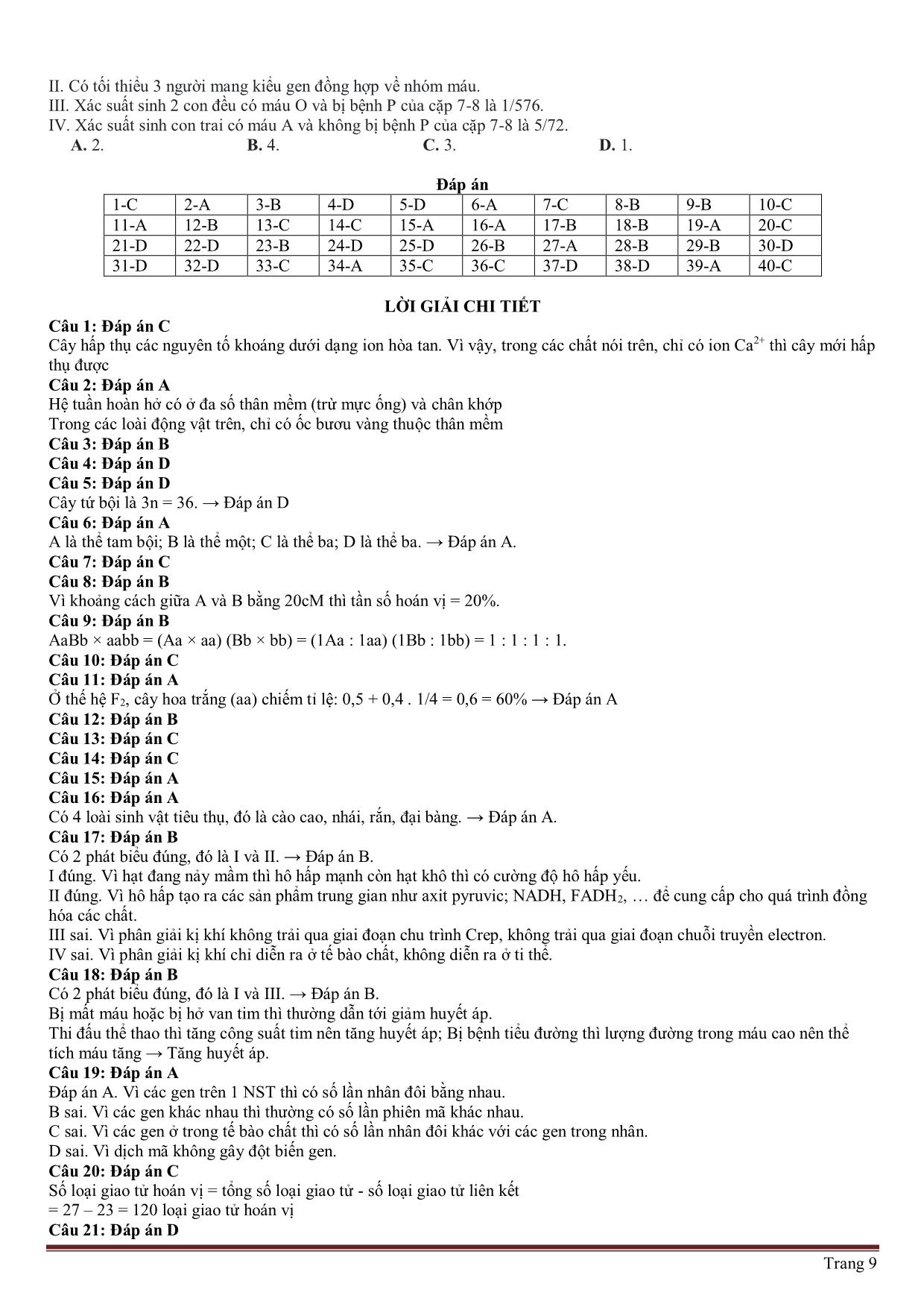 46 Đề thi thử THPT Quốc gia năm học 2020-2021 môn Sinh học (Có đáp án và giải chi tiết) trang 9