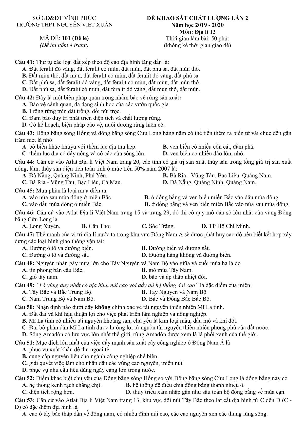 59 Đề thi thử THPT Quốc gia môn Địa lý - Năm học 2019-2020 trang 4