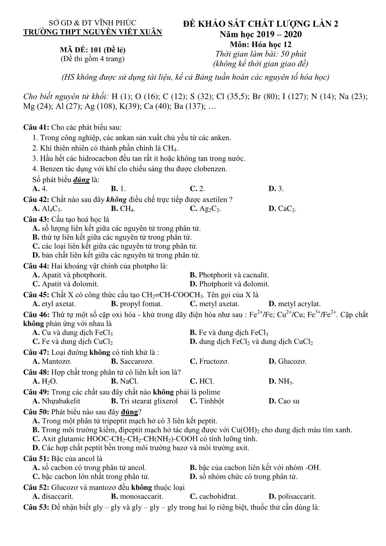 98 Đề thi thử THPT Quốc gia môn Hóa học - Năm học 2019-2020 trang 10