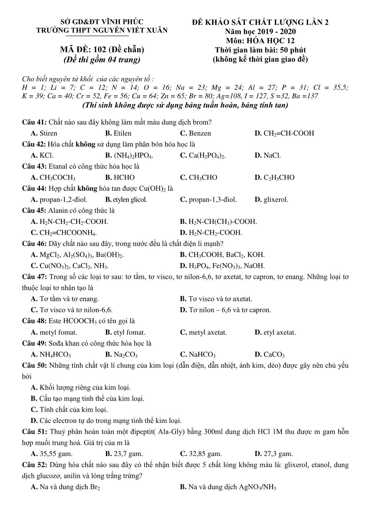 98 Đề thi thử THPT Quốc gia môn Hóa học - Năm học 2019-2020 trang 6