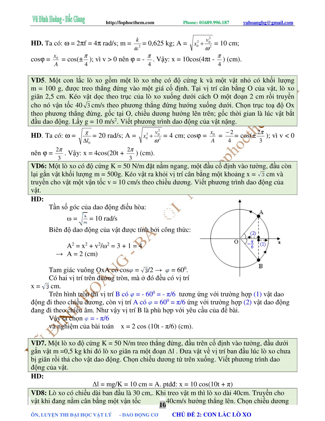 Chuyên đề Luyện thi Đại học môn Vật lý - Chủ đề 2: Con lắc lò xo - Vũ Đình Hoàng trang 10