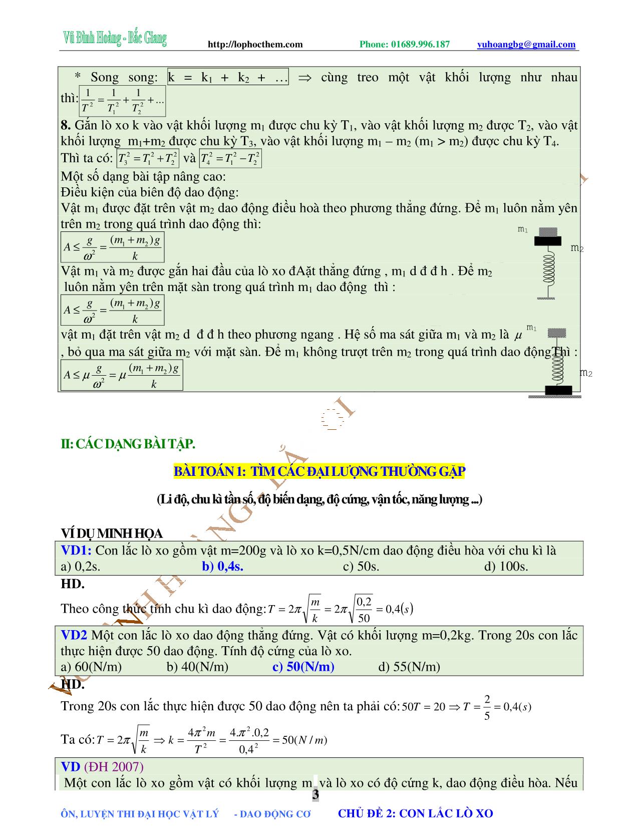 Chuyên đề Luyện thi Đại học môn Vật lý - Chủ đề 2: Con lắc lò xo - Vũ Đình Hoàng trang 3