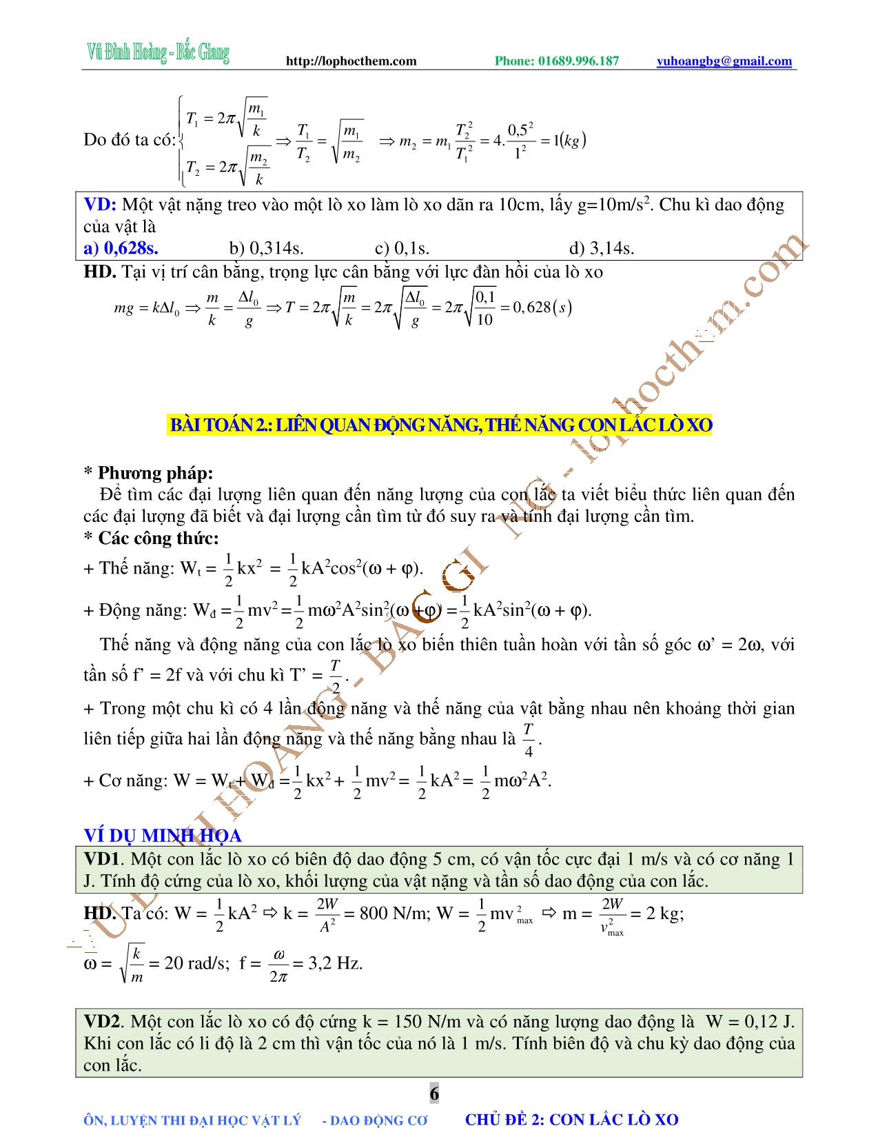 Chuyên đề Luyện thi Đại học môn Vật lý - Chủ đề 2: Con lắc lò xo - Vũ Đình Hoàng trang 6