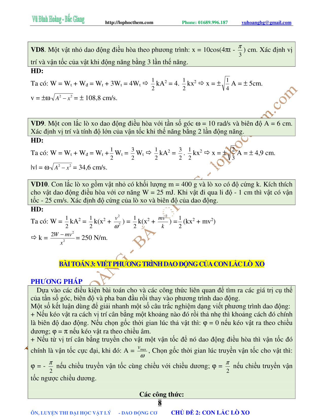 Chuyên đề Luyện thi Đại học môn Vật lý - Chủ đề 2: Con lắc lò xo - Vũ Đình Hoàng trang 8