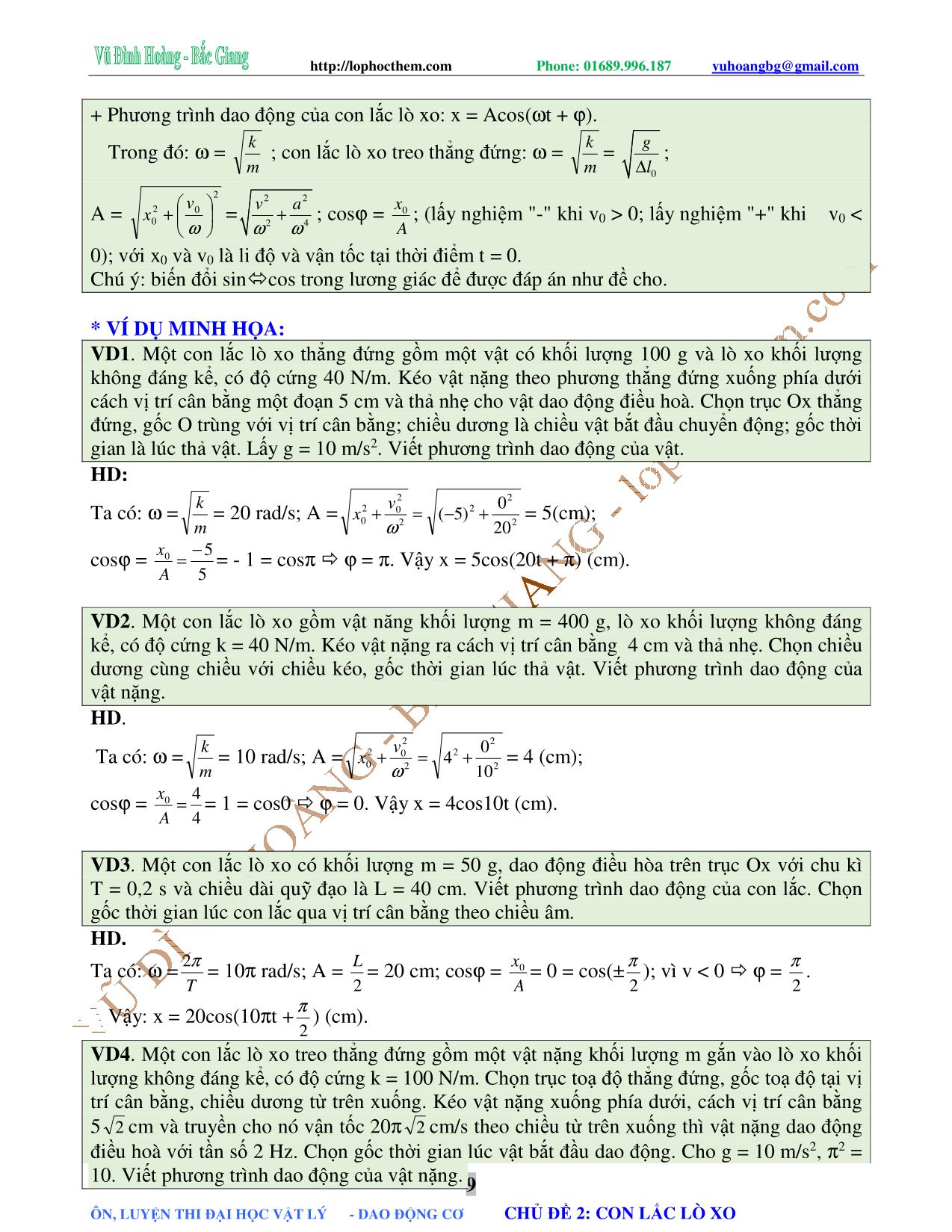 Chuyên đề Luyện thi Đại học môn Vật lý - Chủ đề 2: Con lắc lò xo - Vũ Đình Hoàng trang 9