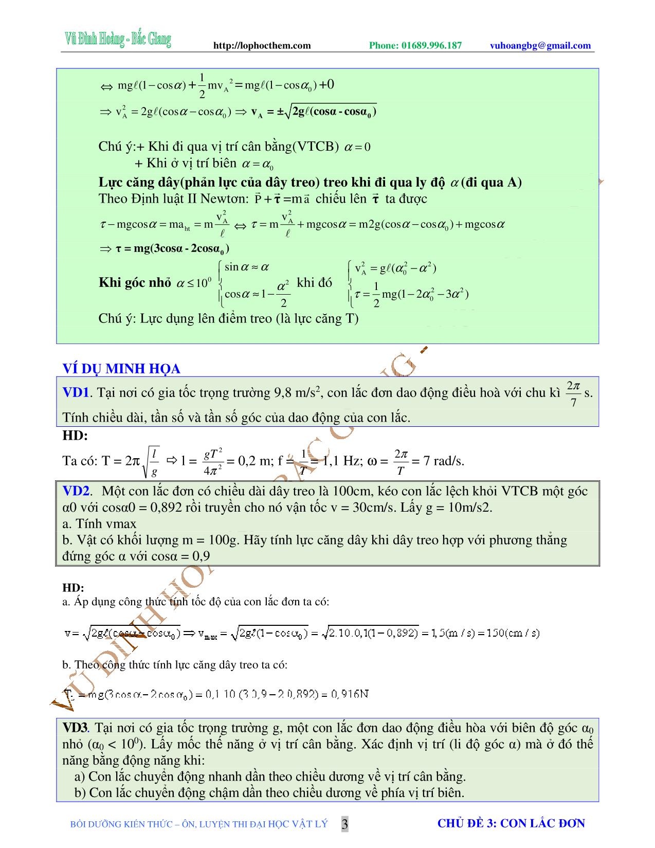 Chuyên đề Luyện thi Đại học môn Vật lý - Chủ đề 3: Con lắc đơn - Vũ Đình Hoàng trang 3
