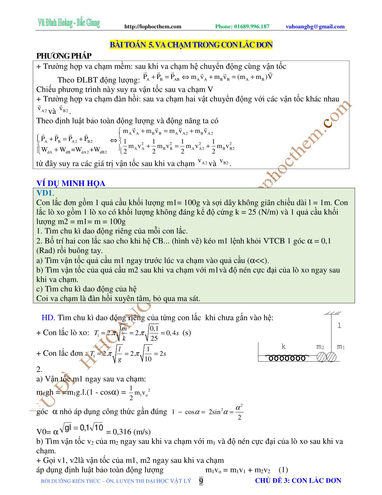 Chuyên đề Luyện thi Đại học môn Vật lý - Chủ đề 3: Con lắc đơn - Vũ Đình Hoàng trang 9