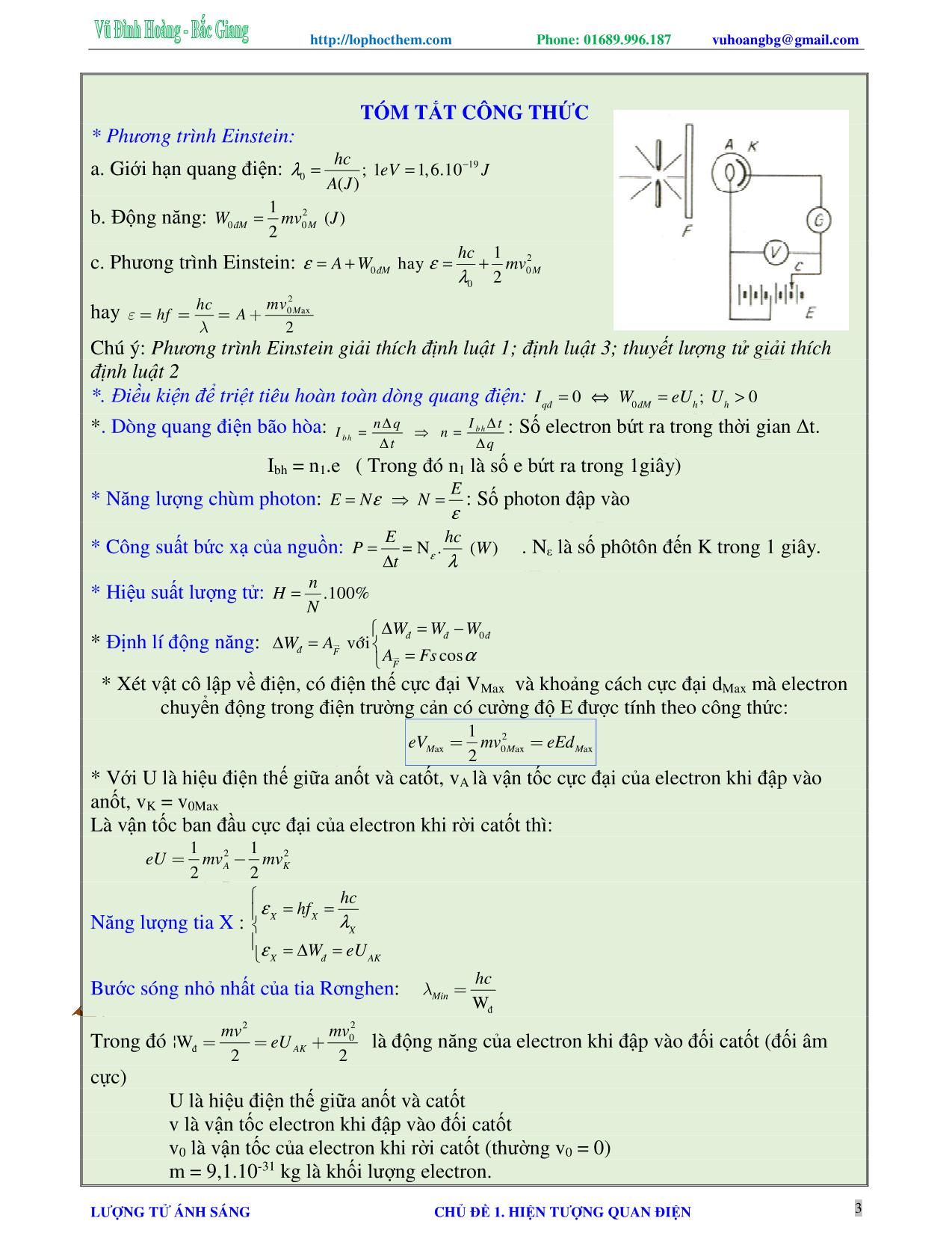 Chuyên đề Luyện thi Đại học môn Vật lý - Chủ đề 1: Hiện tượng quang điện - Vũ Đình Hoàng trang 3