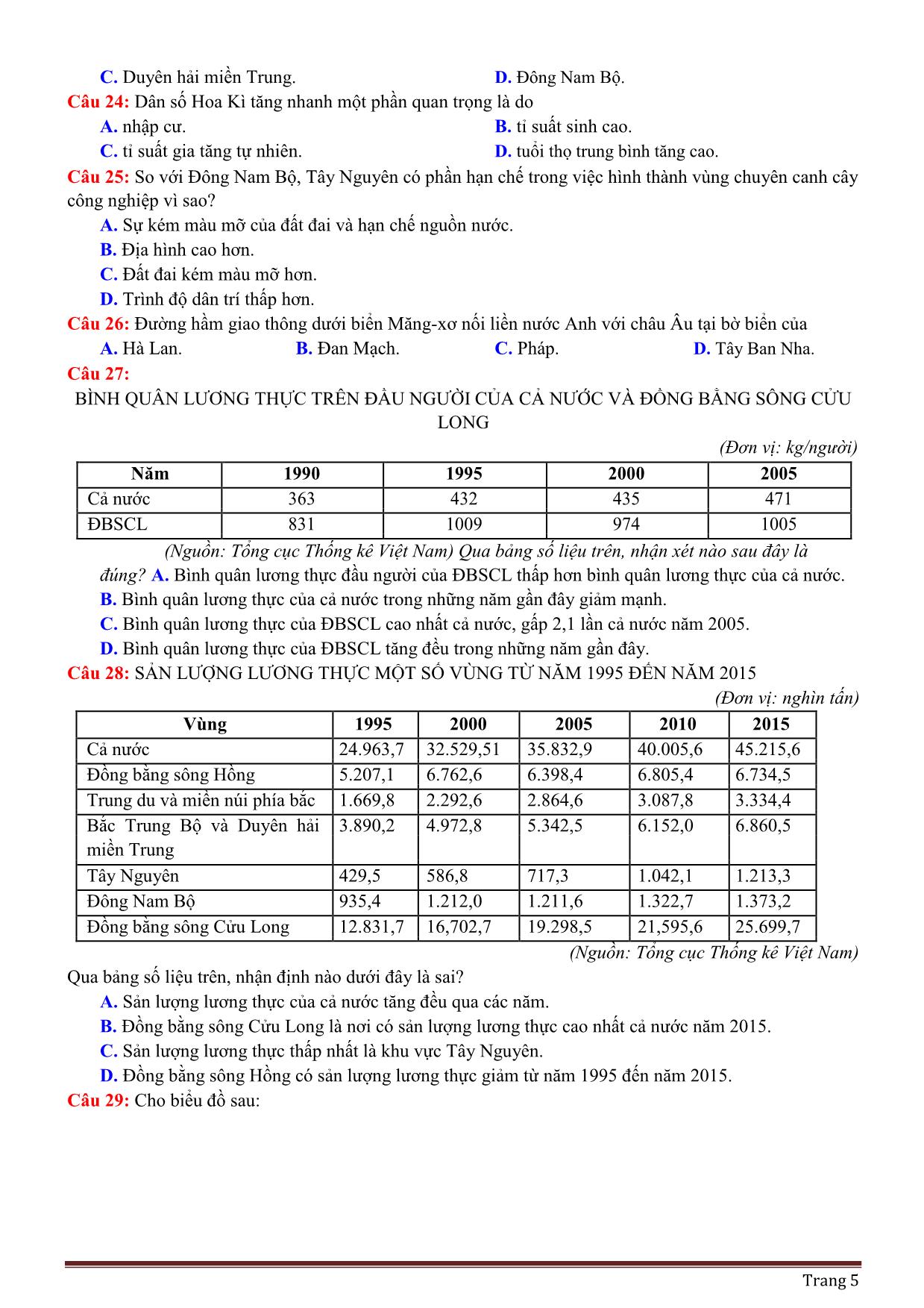 Bộ đề thi THPT Quốc gia môn Địa lý năm 2019 (Có đáp án và giải chi tiết) trang 5