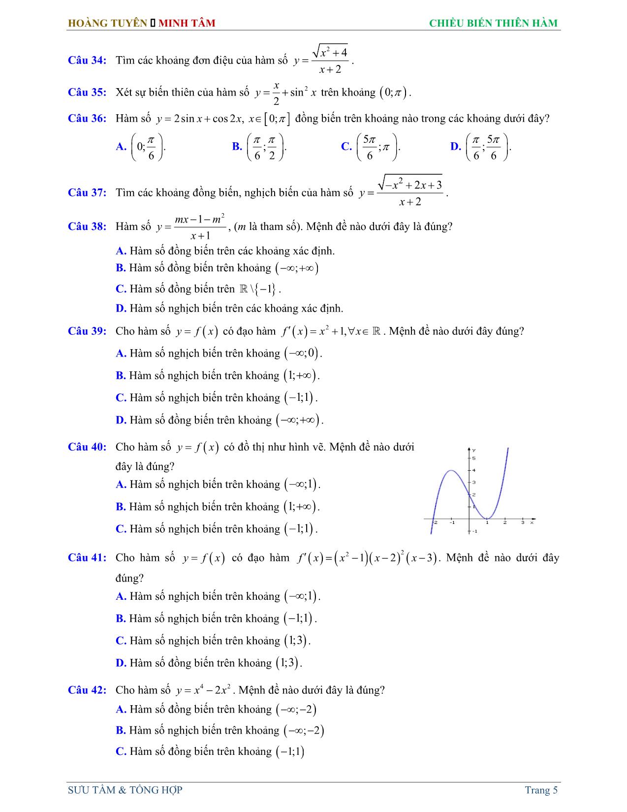 Tài liệu ôn thi THPT Quốc gia môn Toán - Chuyên đề: Chiều biến thiên hàm số trang 5