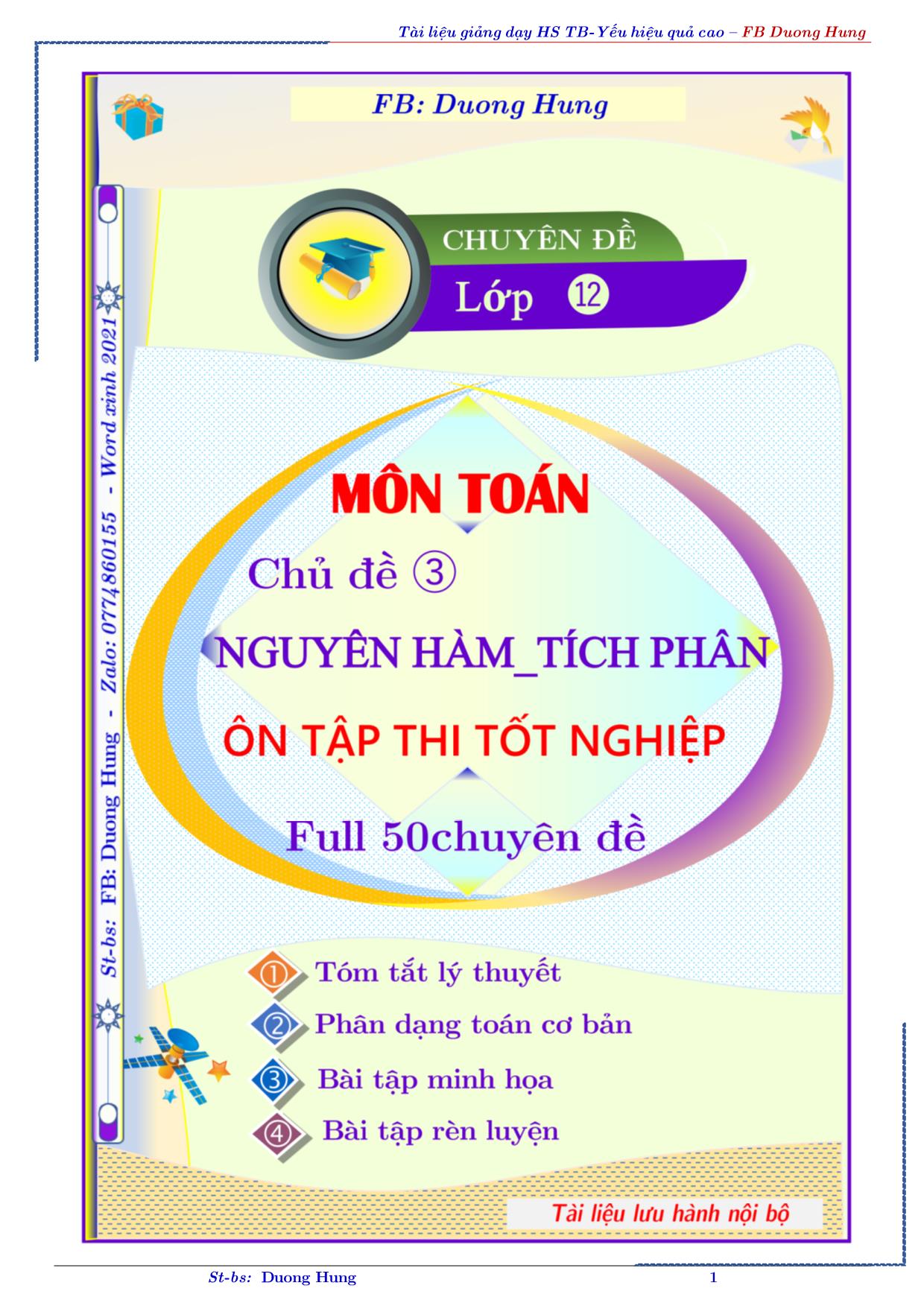 Tài liệu ôn thi THPT Quốc gia môn Toán - Chủ đề 3: Nguyên hàm & Tích phân trang 1