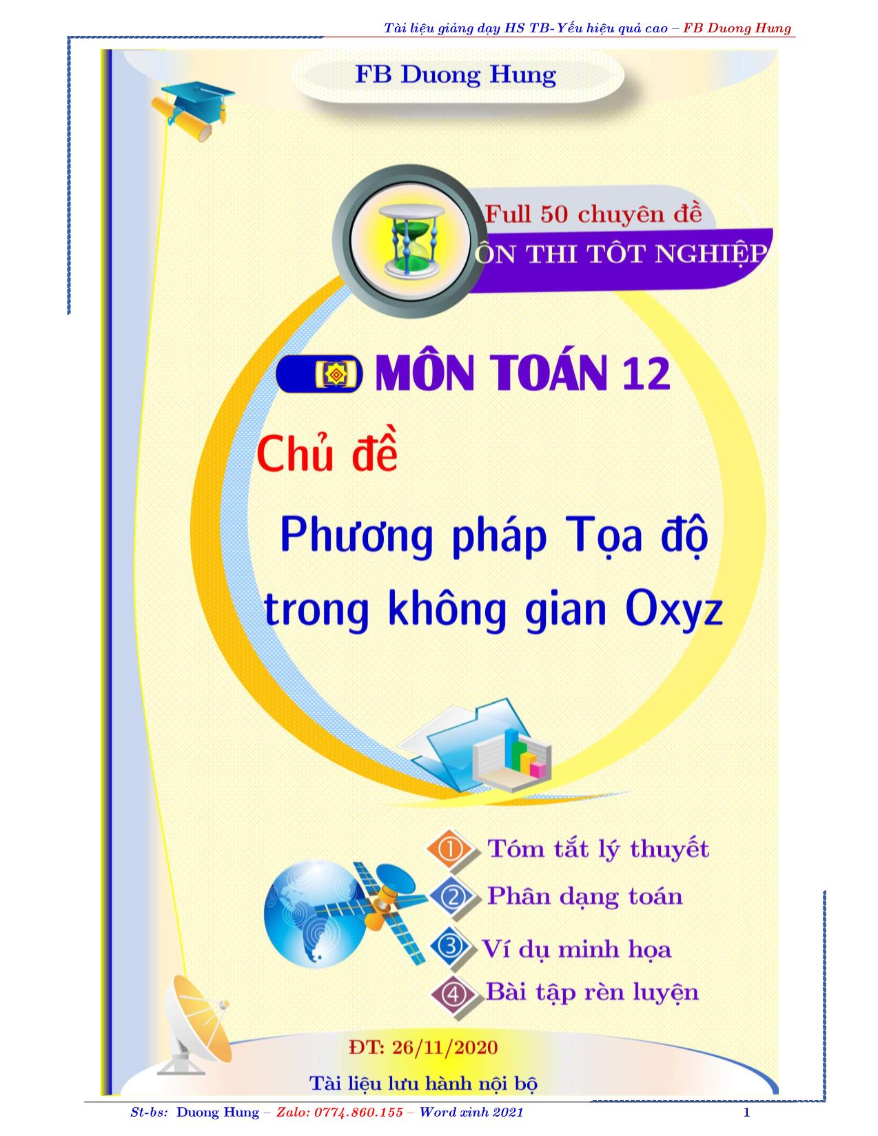 Tài liệu ôn thi THPT Quốc gia môn Toán - Chủ đề: Phương pháp tọa độ không gian Oxyz trang 1