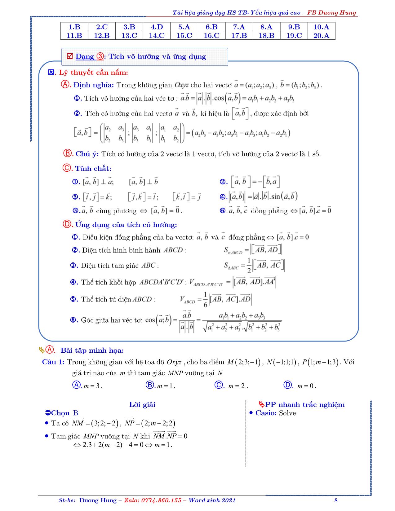 Tài liệu ôn thi THPT Quốc gia môn Toán - Chủ đề: Phương pháp tọa độ không gian Oxyz trang 8