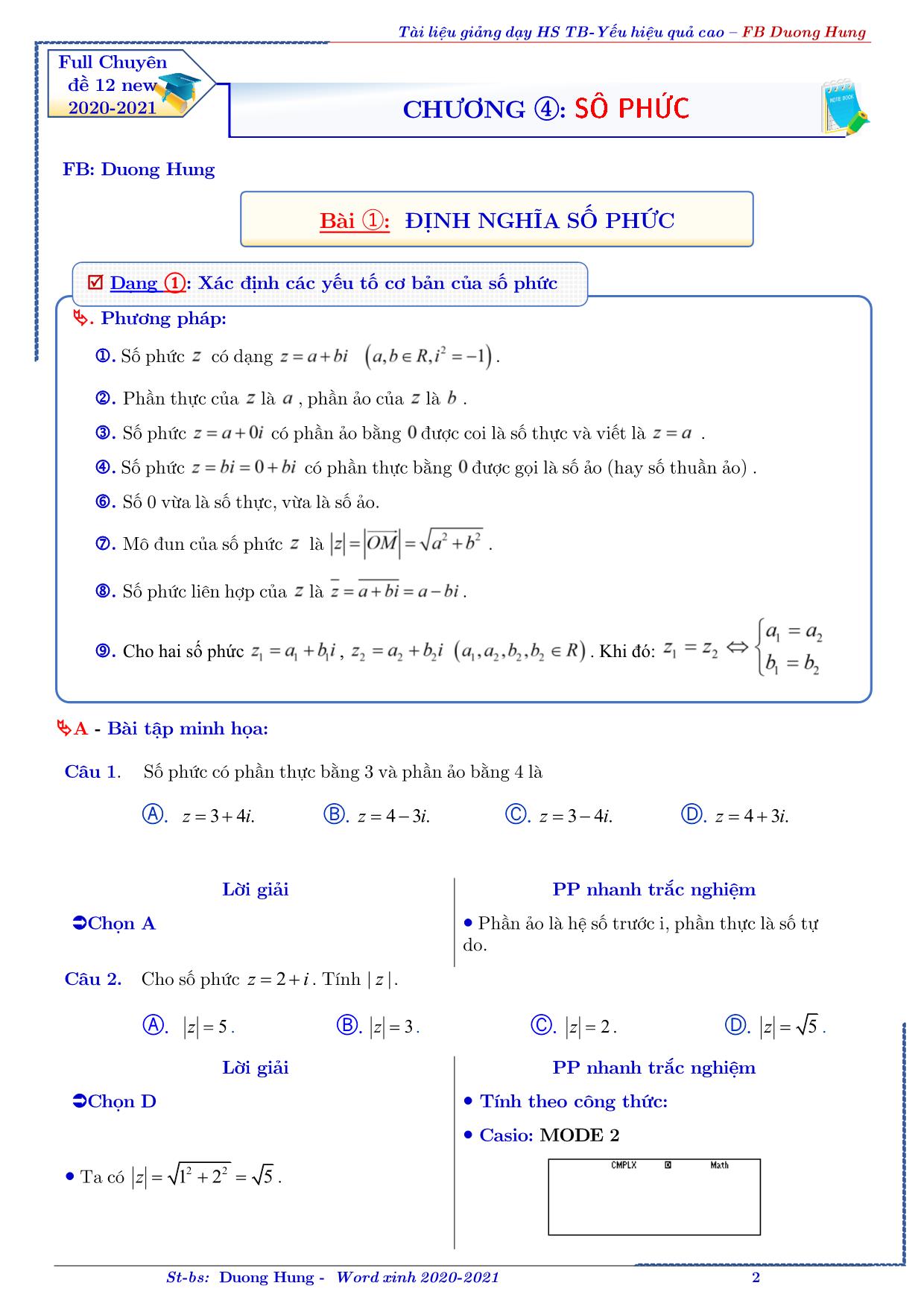 Tài liệu ôn thi THPT Quốc gia môn Toán - Chủ đề 4: Số phức trang 2
