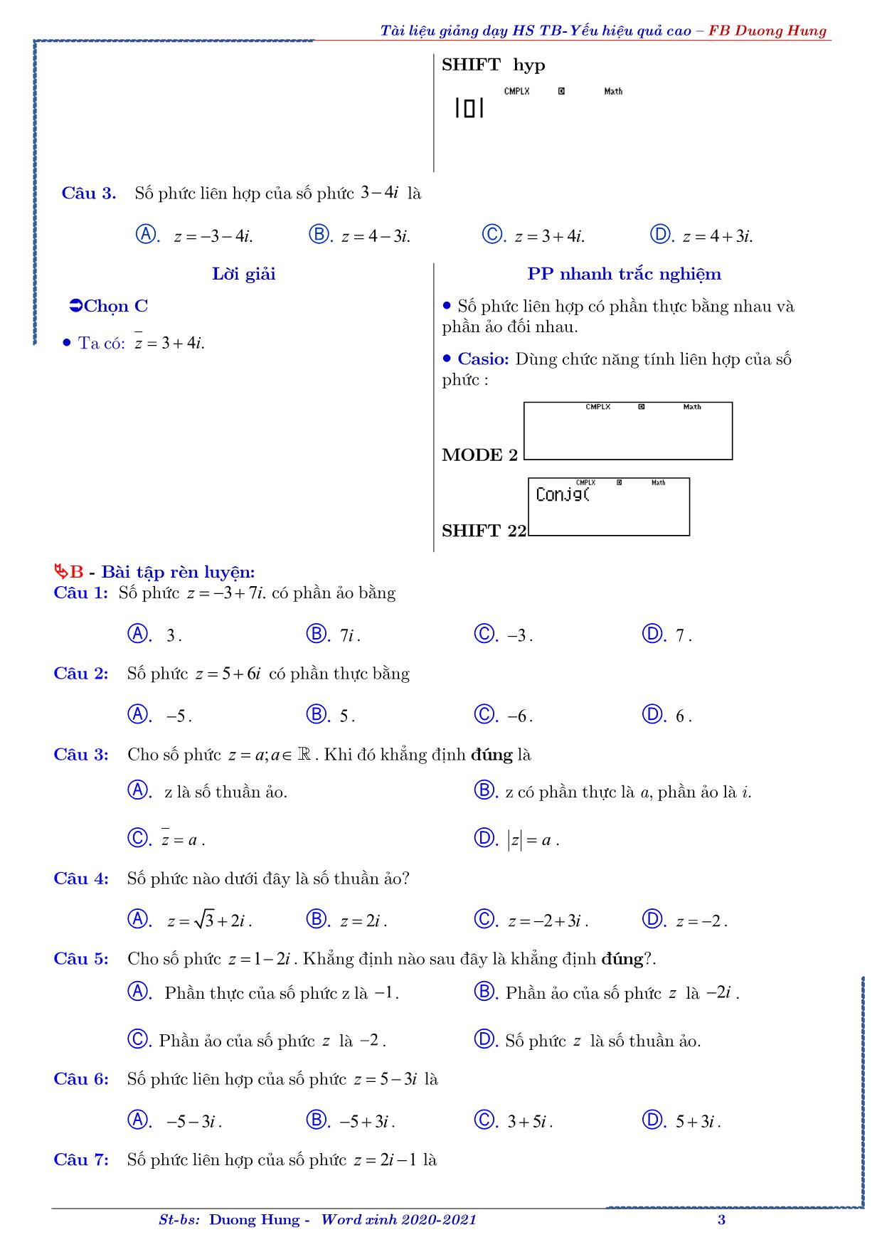 Tài liệu ôn thi THPT Quốc gia môn Toán - Chủ đề 4: Số phức trang 3