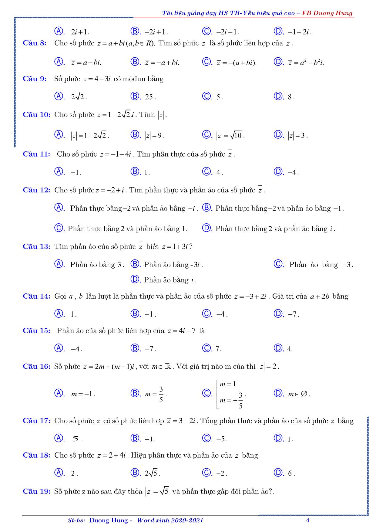 Tài liệu ôn thi THPT Quốc gia môn Toán - Chủ đề 4: Số phức trang 4