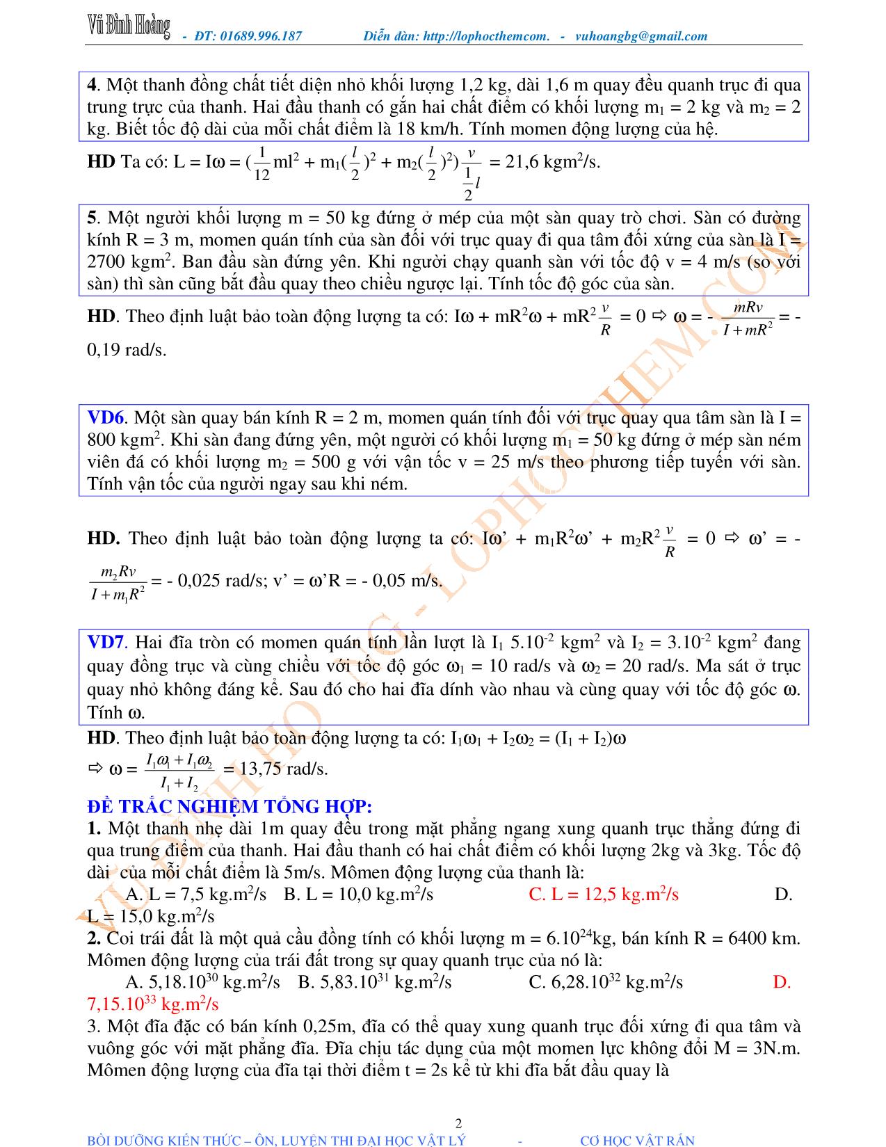 Tài liệu luyện thi THPT Quốc gia môn Vật lý - Chương 1, Chủ đề 3: Momen động lượng & Định luật bảo toàn momen động lượng - Vũ Đình Hoàng trang 2