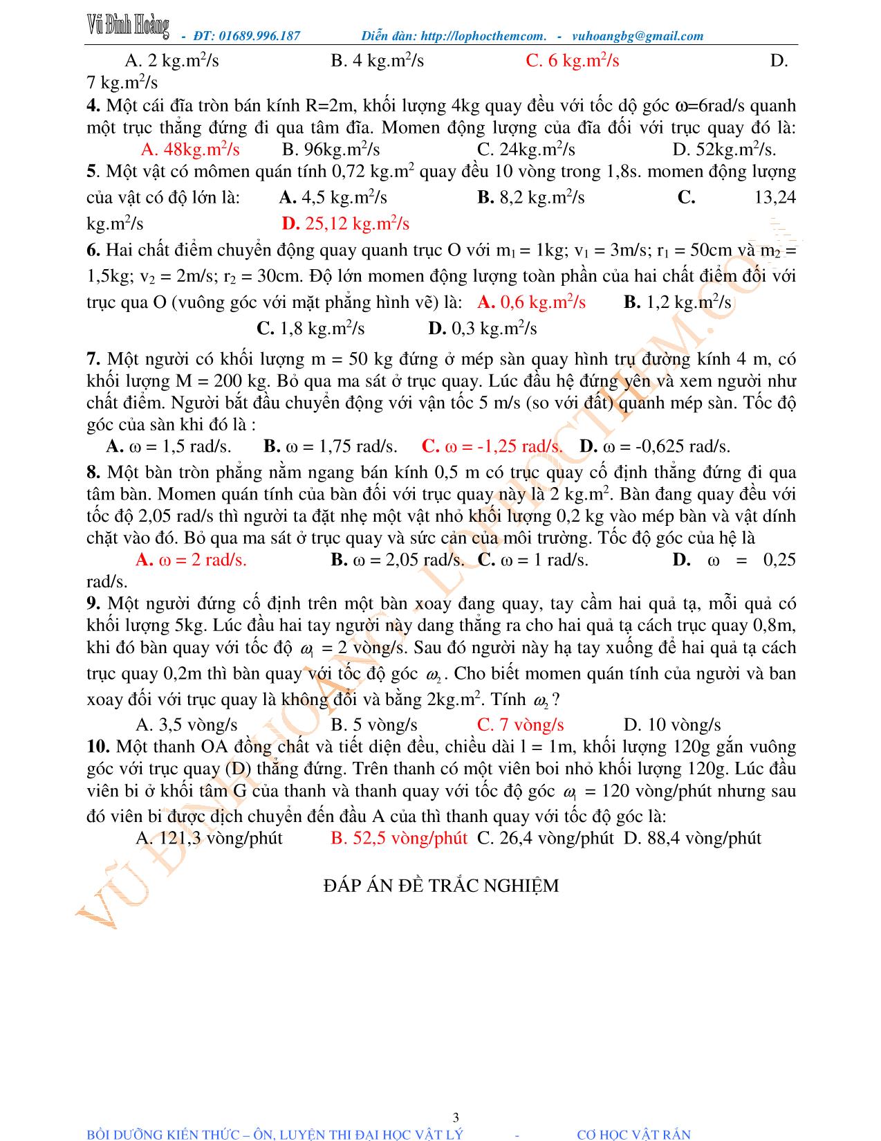 Tài liệu luyện thi THPT Quốc gia môn Vật lý - Chương 1, Chủ đề 3: Momen động lượng & Định luật bảo toàn momen động lượng - Vũ Đình Hoàng trang 3