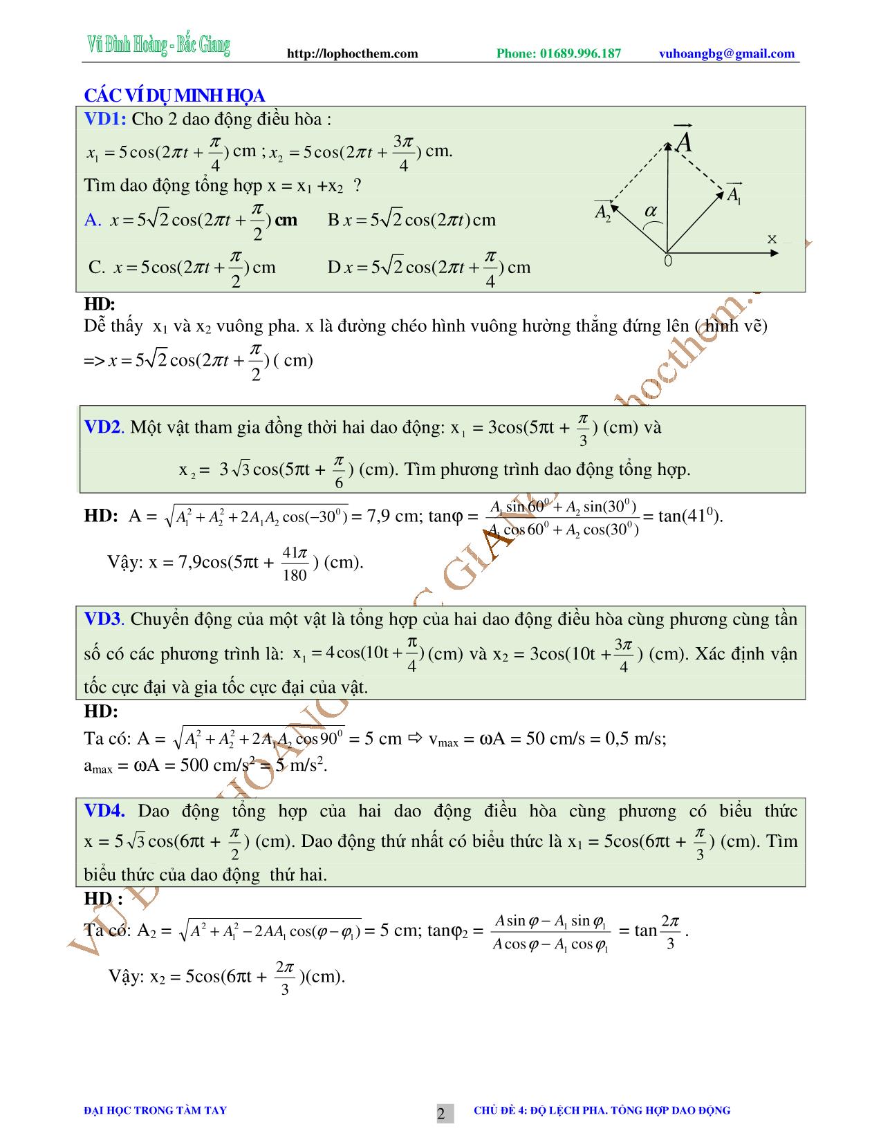Tài liệu luyện thi THPT Quốc gia môn Vật lý - Chương 2, Chủ đề 4: Độ lệch pha. Tổng hợp dao động - Vũ Đình Hoàng trang 2