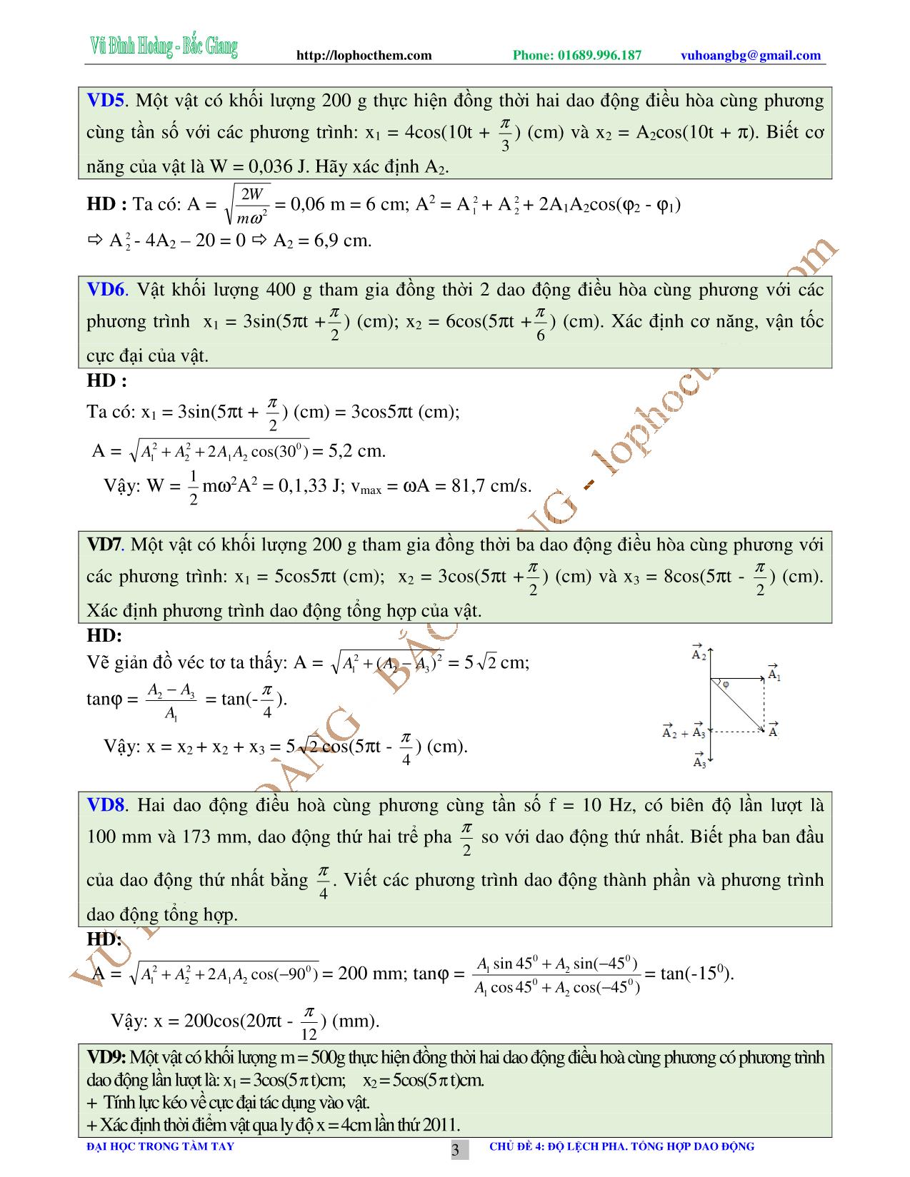 Tài liệu luyện thi THPT Quốc gia môn Vật lý - Chương 2, Chủ đề 4: Độ lệch pha. Tổng hợp dao động - Vũ Đình Hoàng trang 3