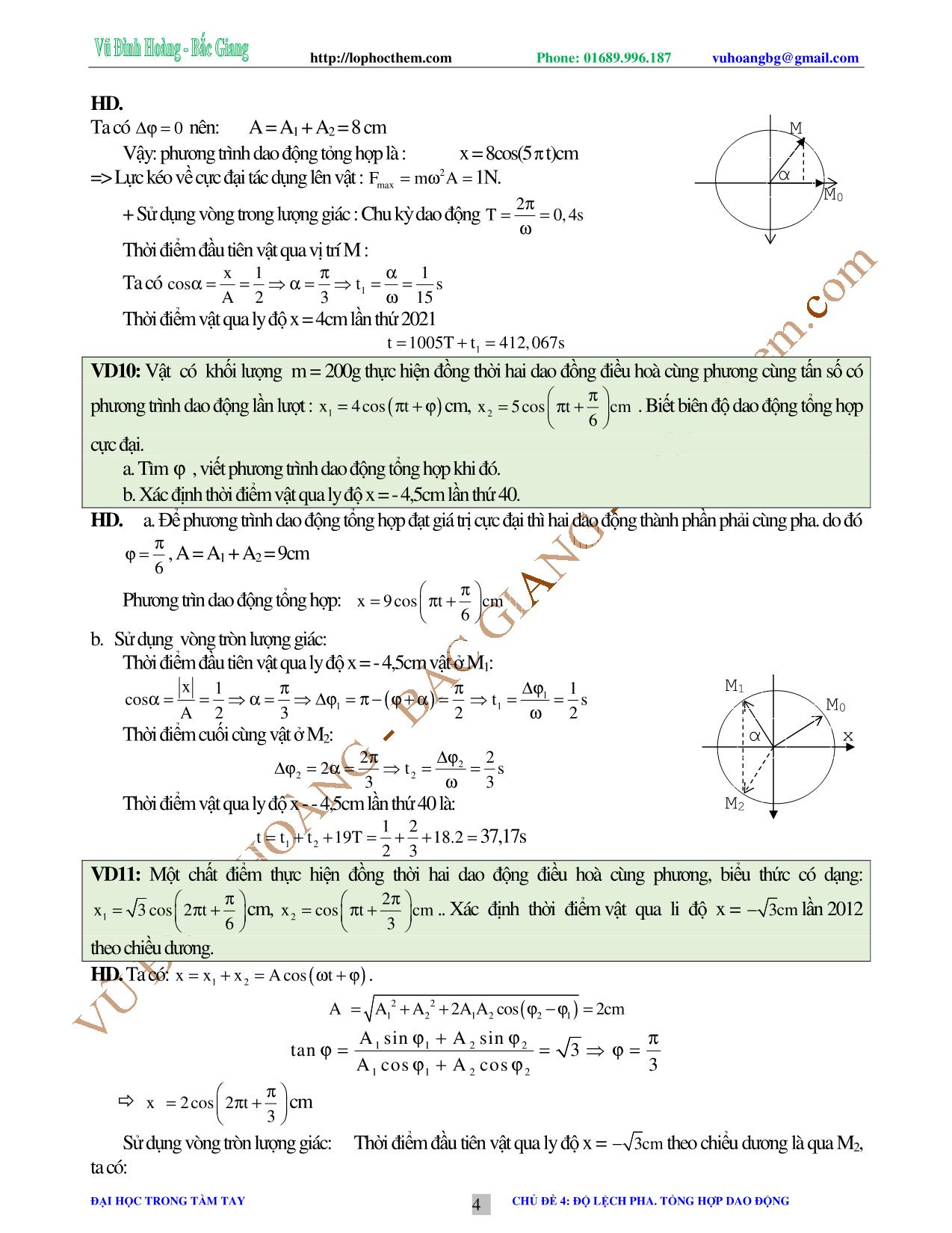 Tài liệu luyện thi THPT Quốc gia môn Vật lý - Chương 2, Chủ đề 4: Độ lệch pha. Tổng hợp dao động - Vũ Đình Hoàng trang 4