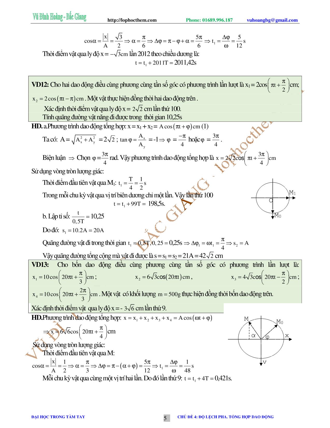 Tài liệu luyện thi THPT Quốc gia môn Vật lý - Chương 2, Chủ đề 4: Độ lệch pha. Tổng hợp dao động - Vũ Đình Hoàng trang 5