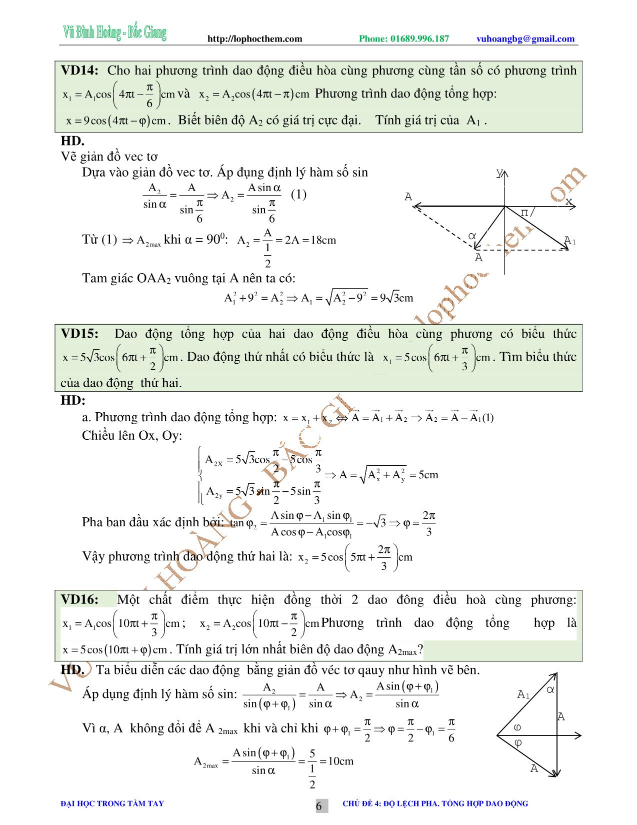 Tài liệu luyện thi THPT Quốc gia môn Vật lý - Chương 2, Chủ đề 4: Độ lệch pha. Tổng hợp dao động - Vũ Đình Hoàng trang 6